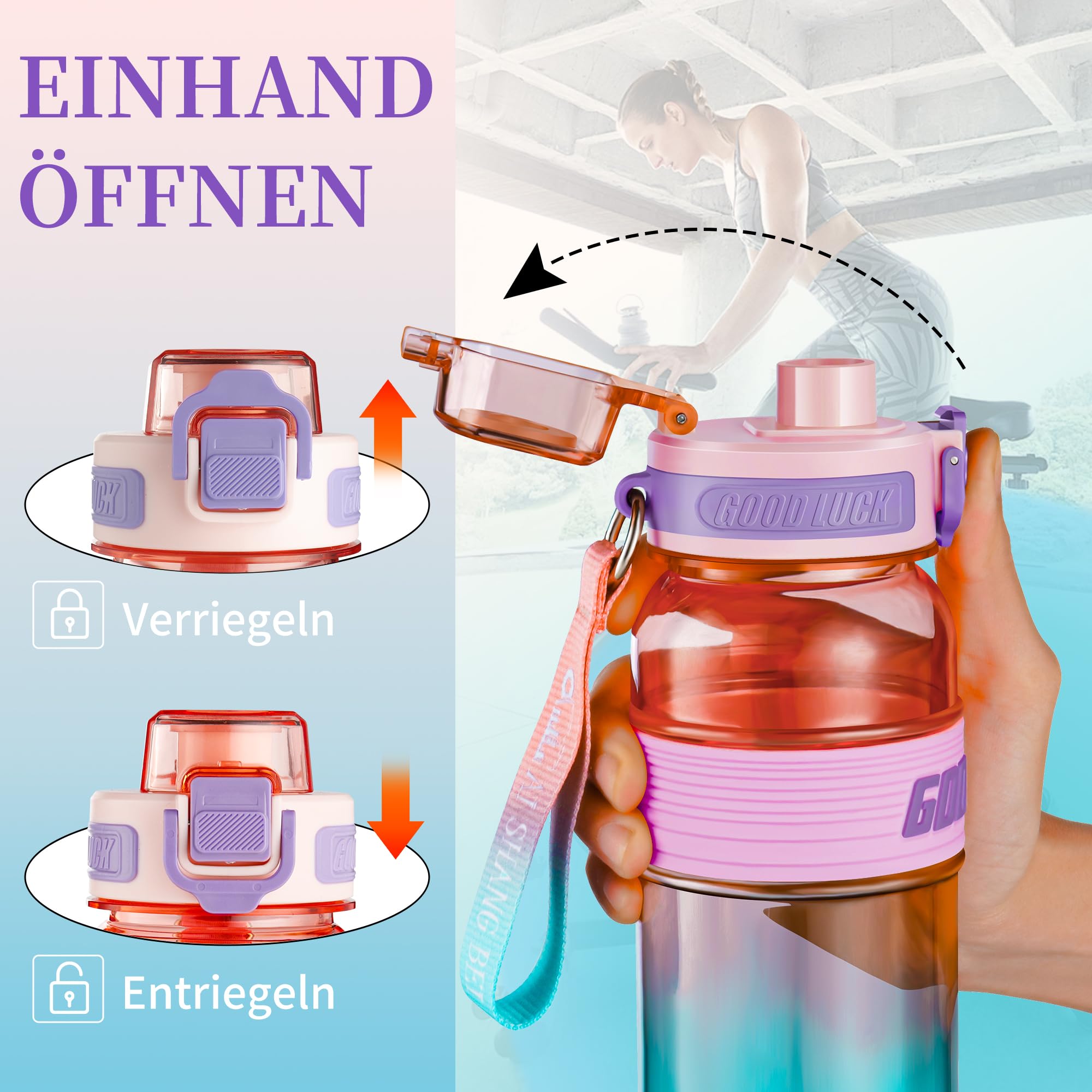 YC Kitchen Borraccia Sportiva Motivazionale 1L - Borraccia 1 litro, Bottiglia d'acqua Sportiva con paglia e trasporto cinghia