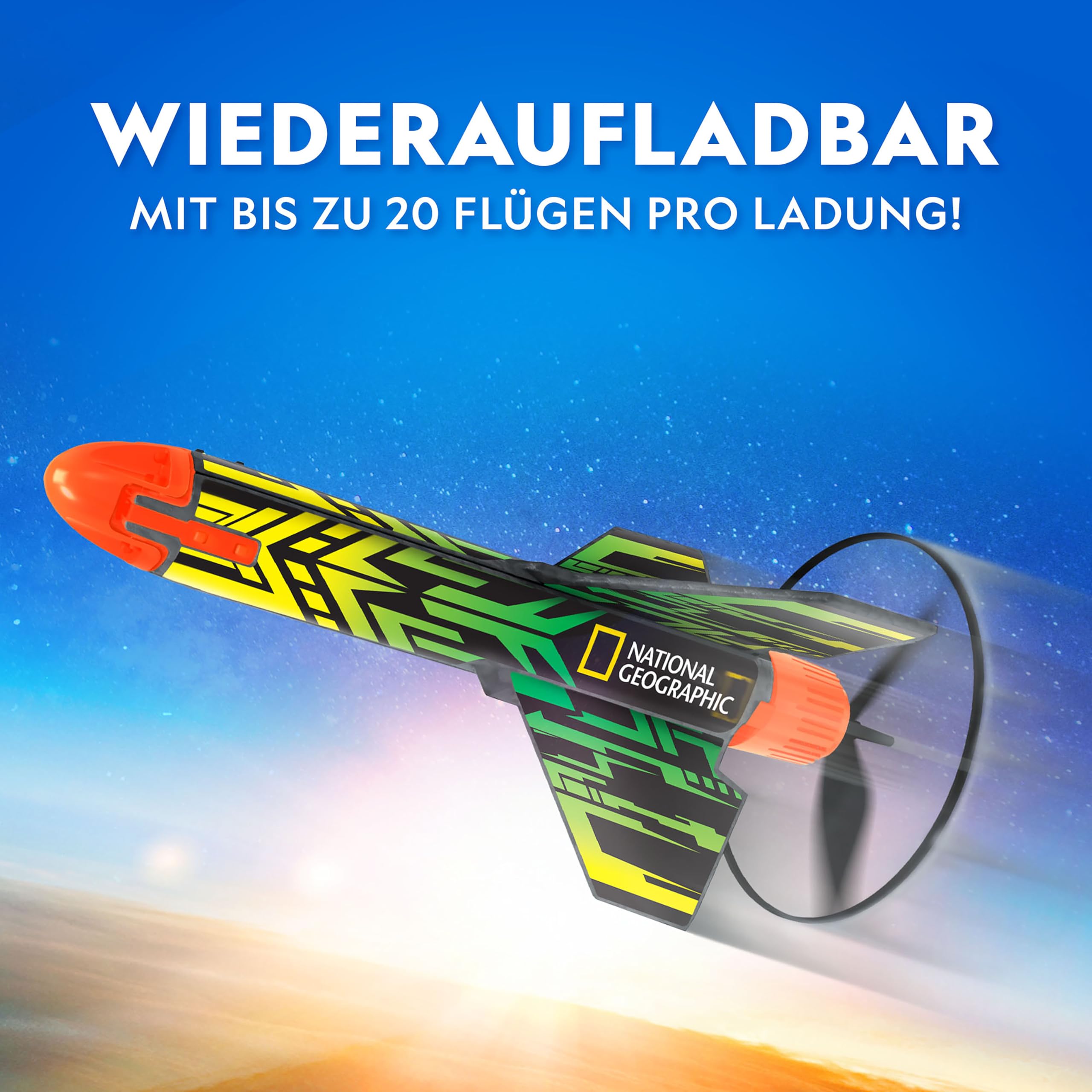 National Geographic Power-Rakete für Kinder – motorisierte Rakete mit Startplattform, fliegt bis zu 60 Meter hoch, wiederaufladbar mit sicherer Landung, Outdoor-Spielzeug für Kinder ab 8 Jahren