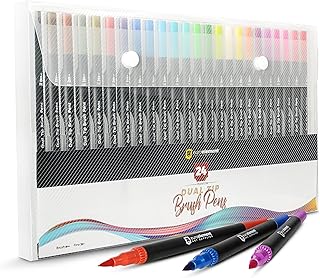 EuroElement Dual Tip Brush Pens Art Supplies of 12/24/48 coloured Art Pens for kids and Adult Colouring Books- Felt Fine Tip for Drawing, Calligraphy