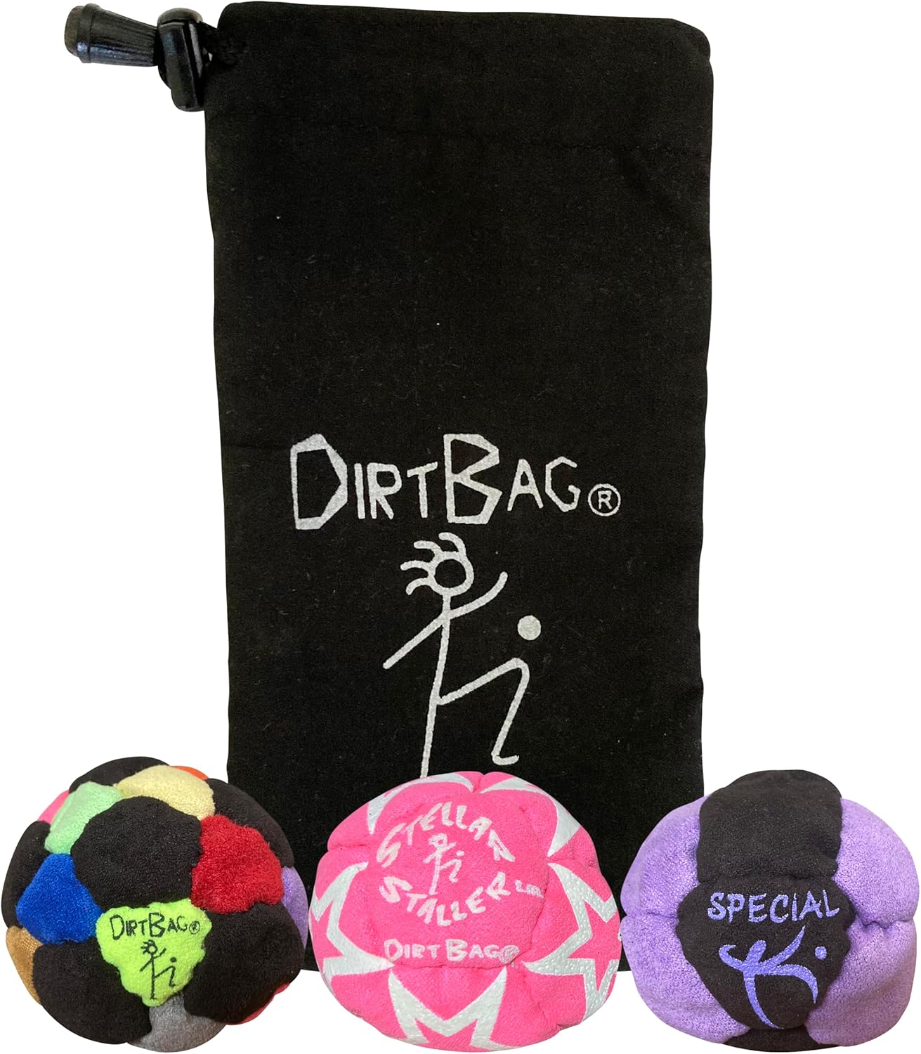 DIRTBAG Medley Footbag 3-Pack with Pouch, 100% Handmade, Premium Quality, Bright Vivid Colors, Signature Carry Bag