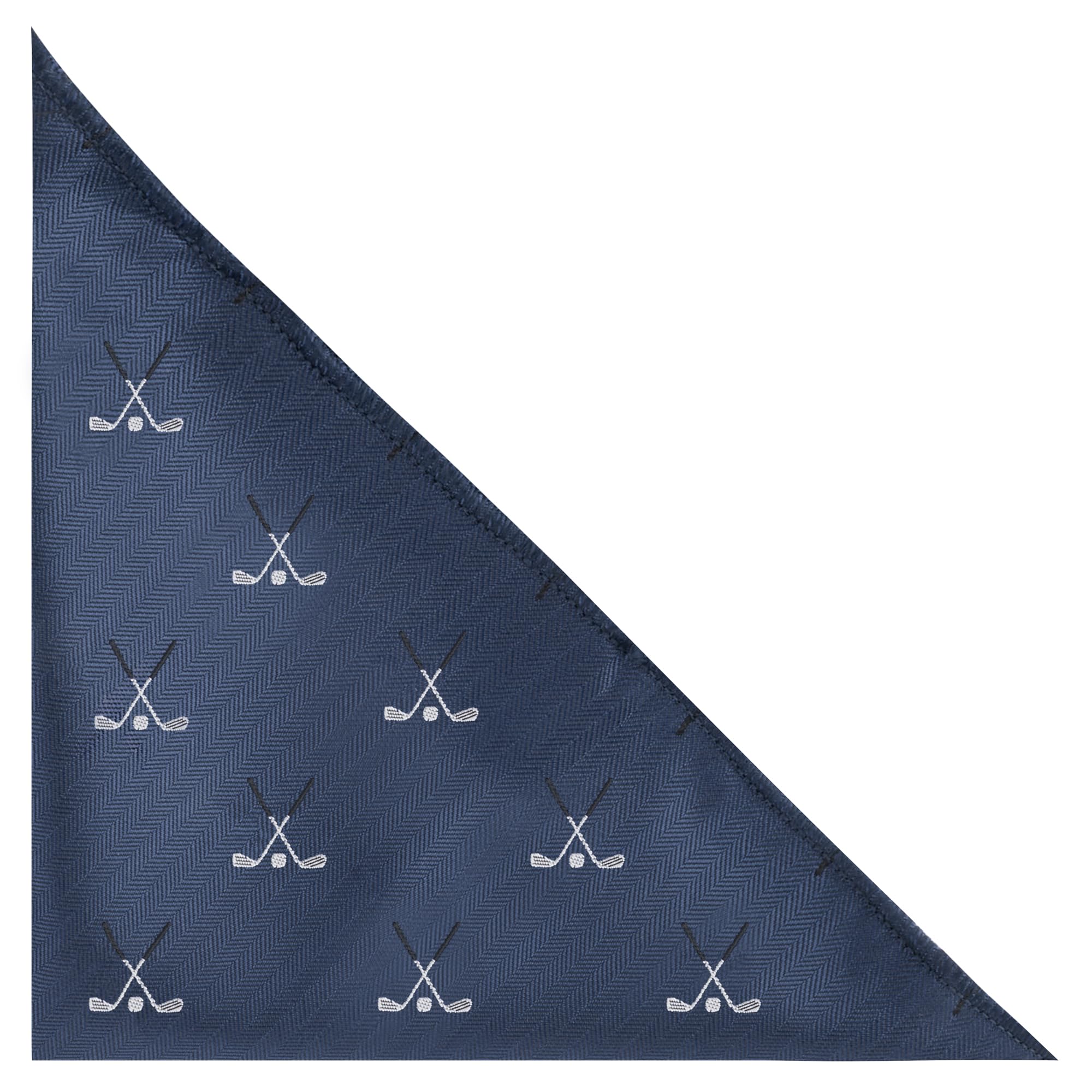 King & Priory Golf Clubs Navy Blue Herringbone Embroidered Pocket Square, Handkerchief