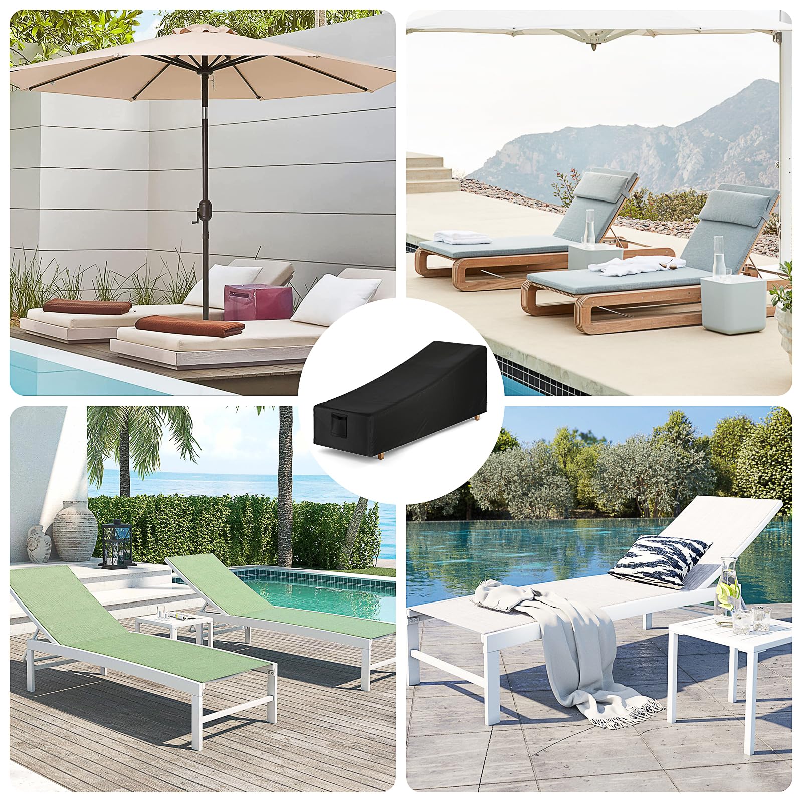 2 Stück Schutzhülle für Sonnenliege, Wasserdicht Gartenliege Abdeckung aus 600D Oxford Gewebe, Reißfest Abdeckhaube für Gartenmöbel, 213 x 81 x 81 cm, Schwarz
