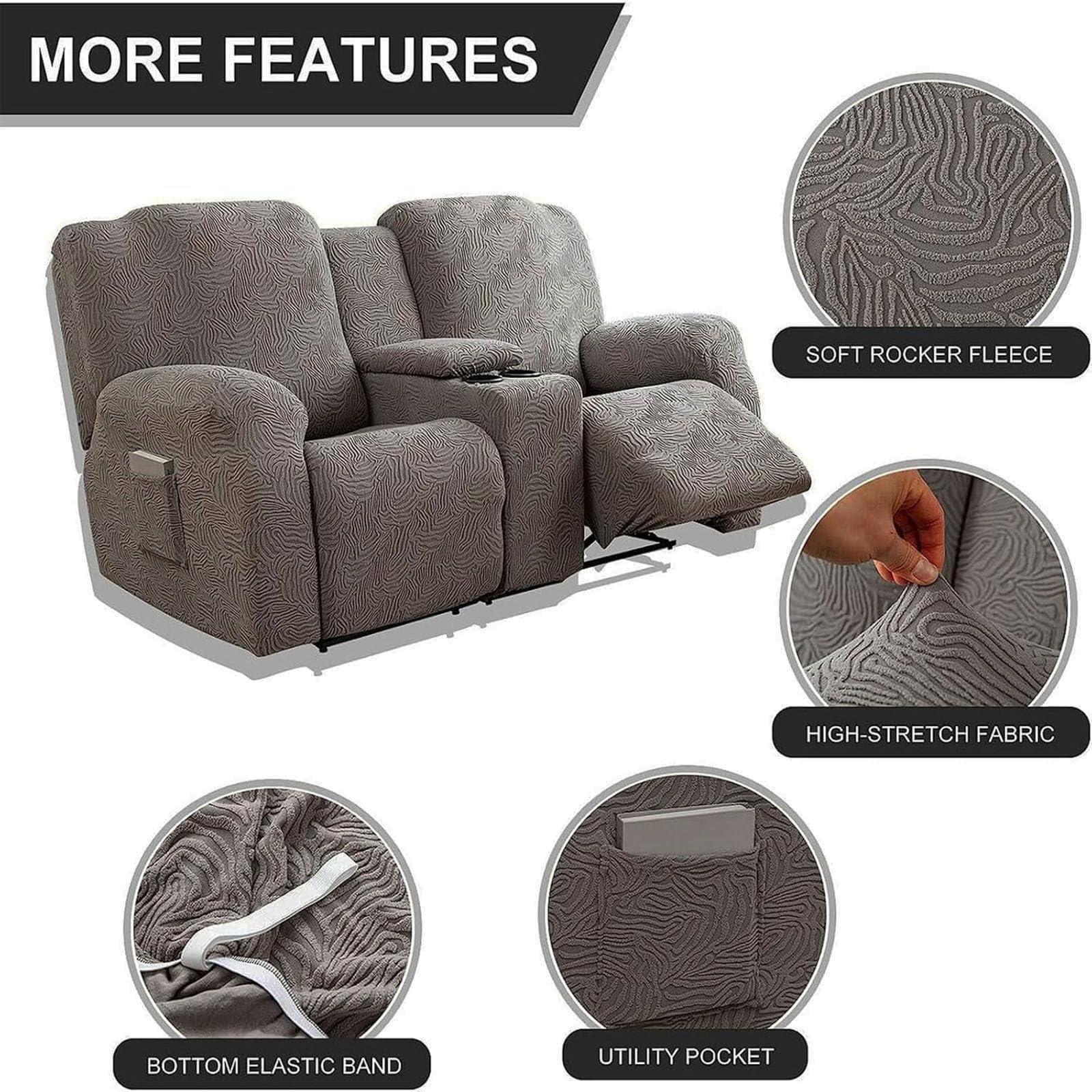 All-Inclusive Recliner Loveseat Cover with Center Console Slipcover Soft Washable Slipcovers for Manual Electric Recliner Chair Cover for 2 Cushion