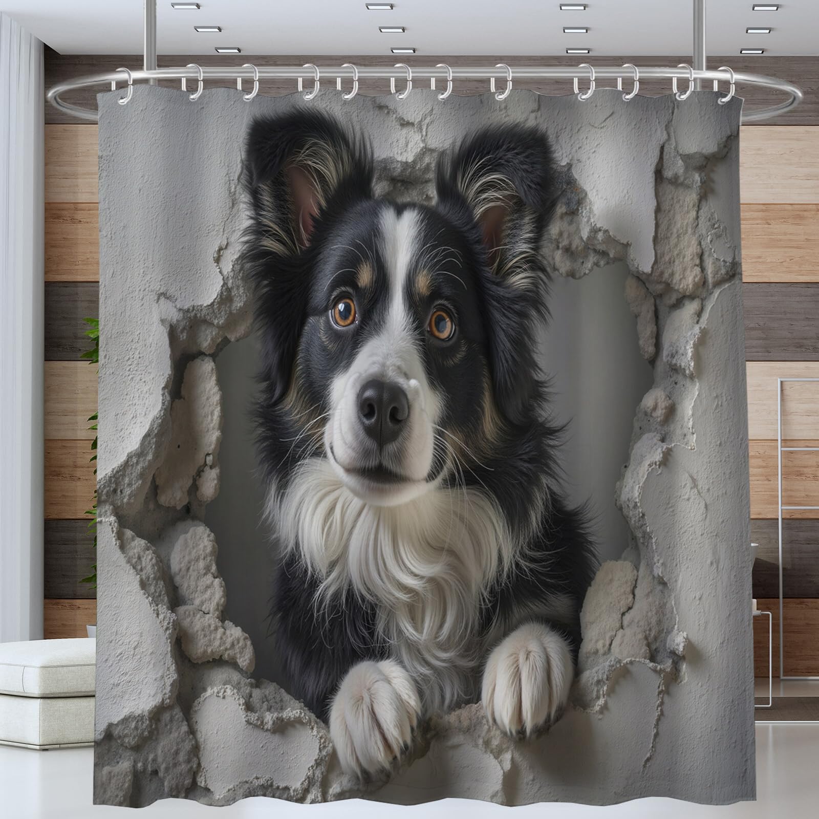 Rideau Douche,Rideau Baignoire Lavable en Machine Rideaux Douche Tissus Lavable Rideau De Baignoire Lavable pour Salle De Bain Domicile Baignoire Famille,Berger du Mur,