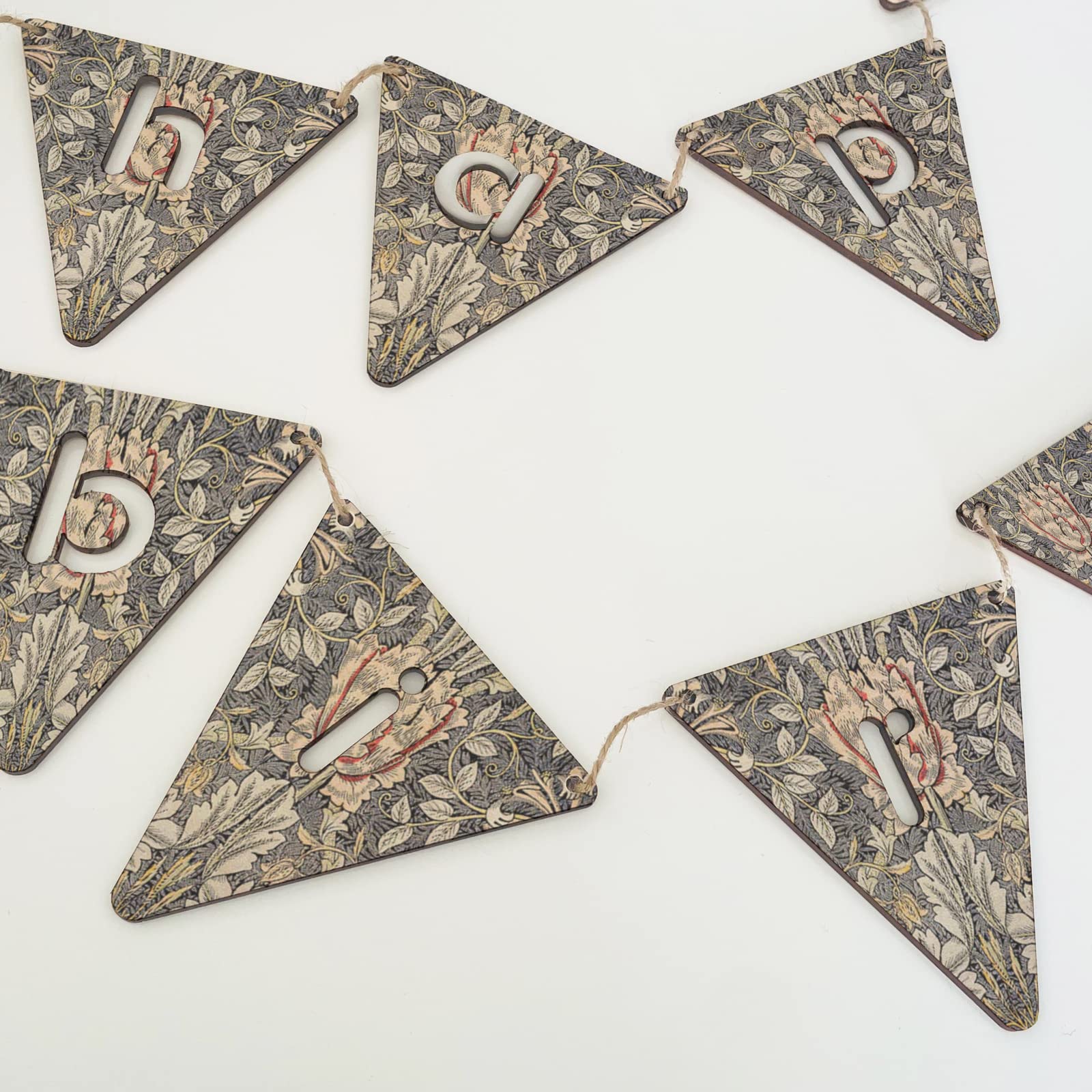 stika.co Banderines de Madera Personalizados de Feliz cumpleaños, decoración de Fiesta con impresión Divertida, impresión de William Morris, decoración Duradera del hogar