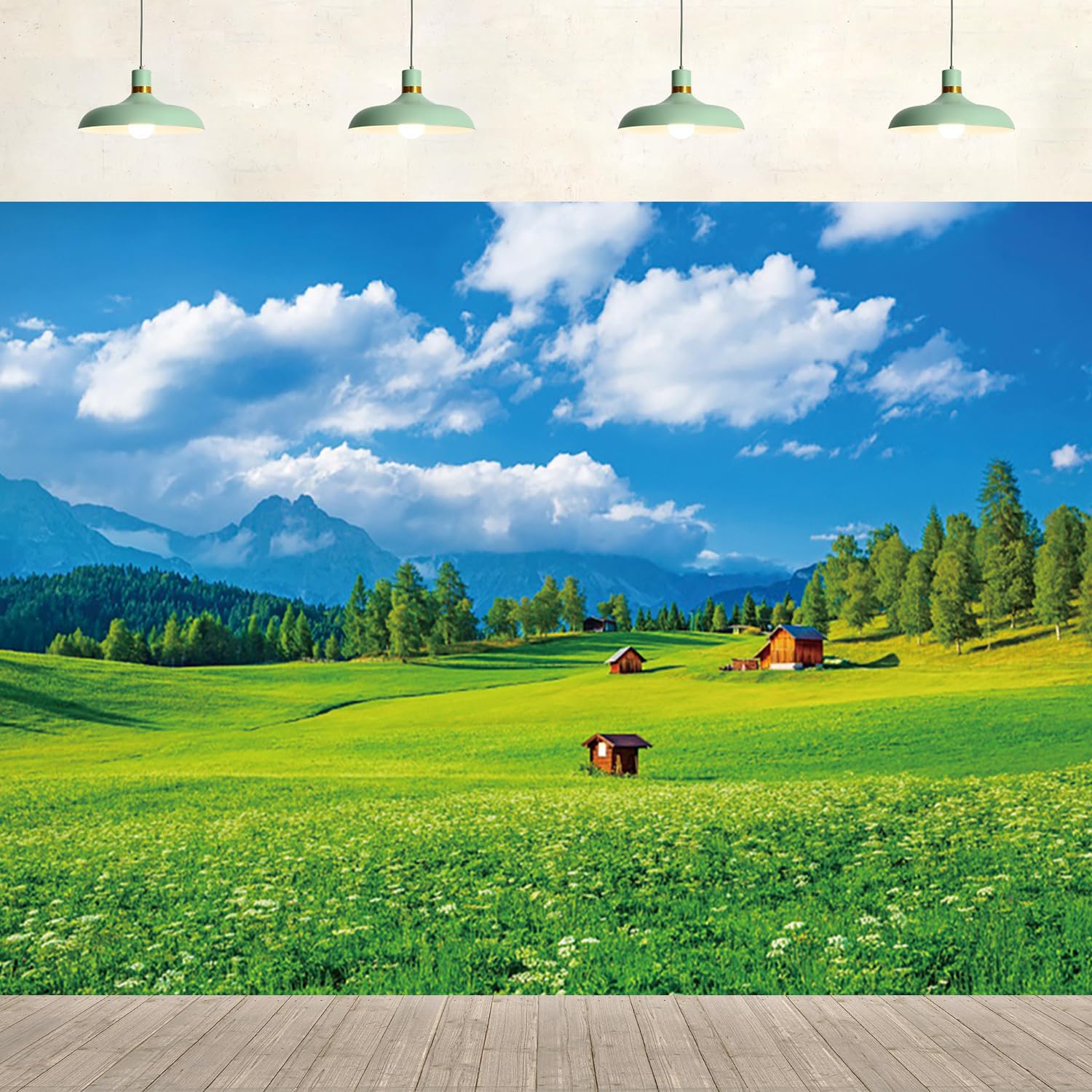 5x4ft Grassland Meadow Backdrop Green Grass Wildflower Countryside Blue Sky White Cloud Background Outdoor Nature Scenery Wall Decor Photography Kids