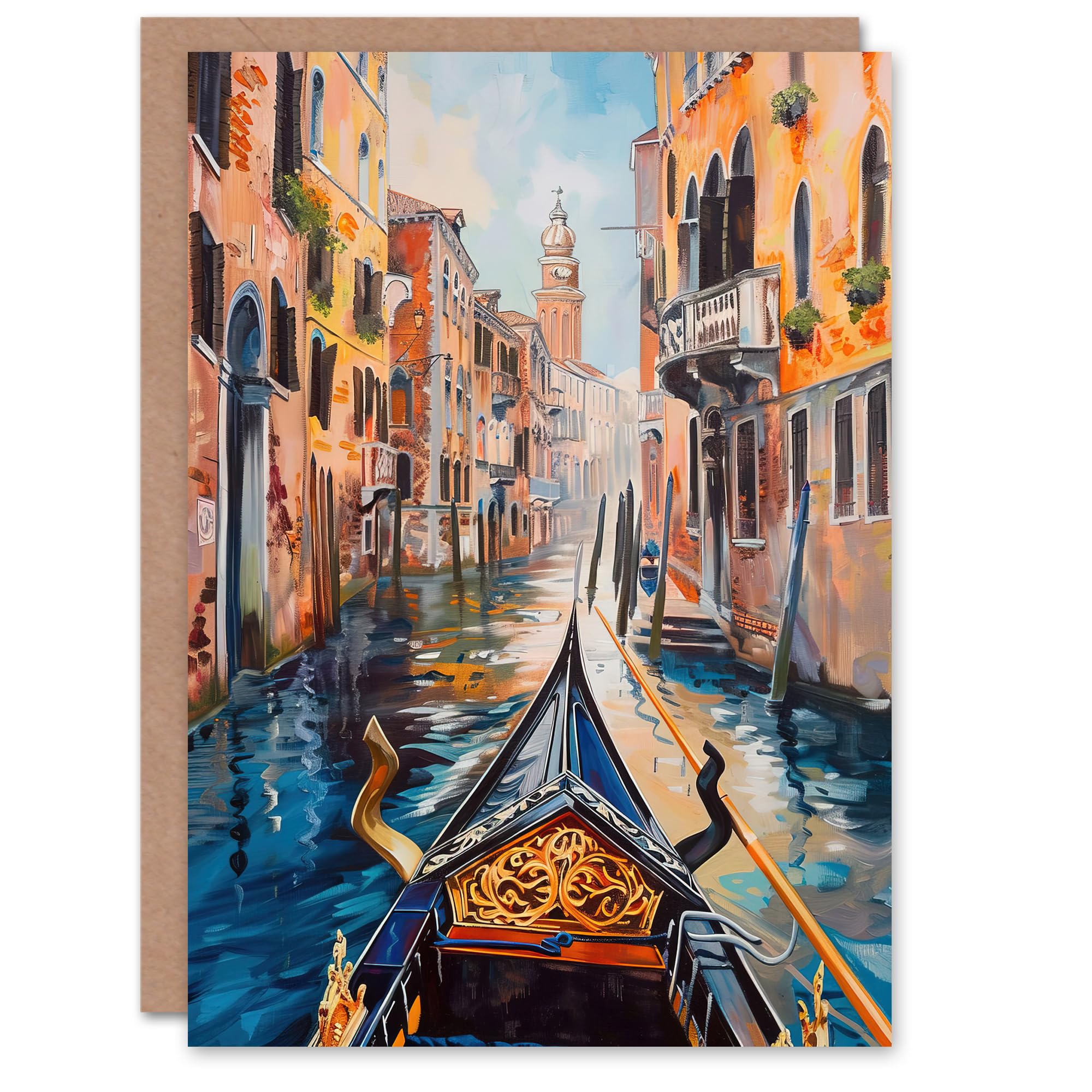 Artery8 Greeting Card Venice Canal Gondola Ride View Oil Painting Blank For All Him Or Her Art Birthday Card