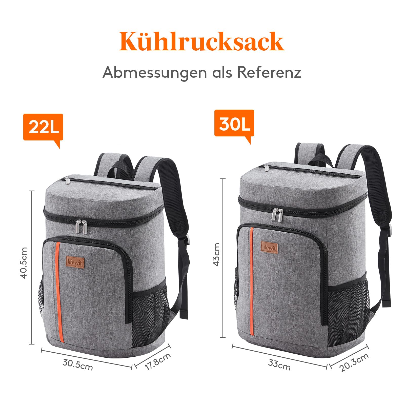 Lifewit 22L 30 Dosen Kühlrucksack, Auslaufsichere Kühltasche Rucksack, wasserdichte Isolierte Lunchtasche für Männer, Frauen, Arbeit, Picknicks, Strand, Camping, Reisen, Grau