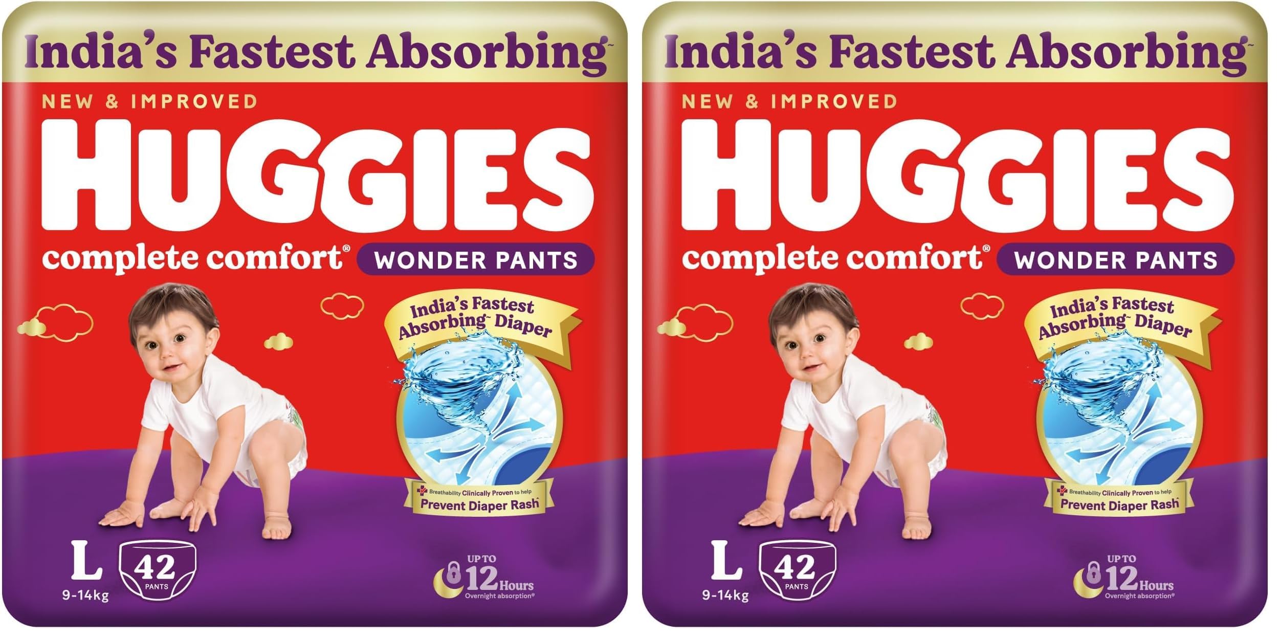 Huggies Complete Comfort Wonder Pants | Pant Style Baby Diapers L Size, 42 Count | India's Fastest Absorbing Diaper, Patented Dry Xpert Channel, Ideal for 9 to 14 Kgs (Pack of 2)-image-43