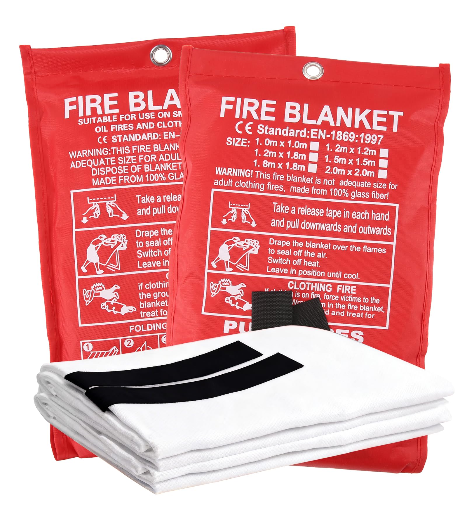 TEENGSE 2PCS Fiberglass Fire Blankets, 40” x 40” Fire Escape Emergency Fireproof Blanket for Home, Kitchen, Camping, Barbecue, Car, School, Safety Evacuation