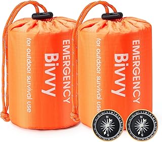 Esky Emergency Sleeping Bag, 2 Pack Survival Bag Portable Thermal Bivy Sack, Waterproof Lightweight Emergency Blanket Survival Gear with Compass for Camping Hiking Outdoor Adventure