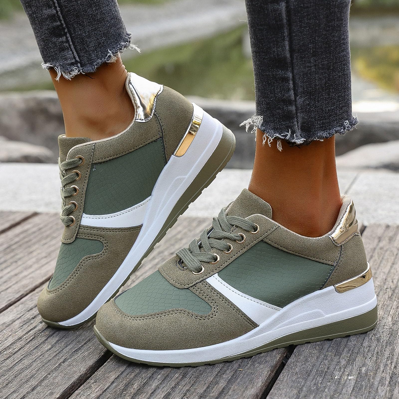 Generisch Scarpe da ginnastica da donna per il tempo libero, tinta unita, suola spessa, antiscivolo, casual, alla moda, leggere, traspiranti, comode e piatte