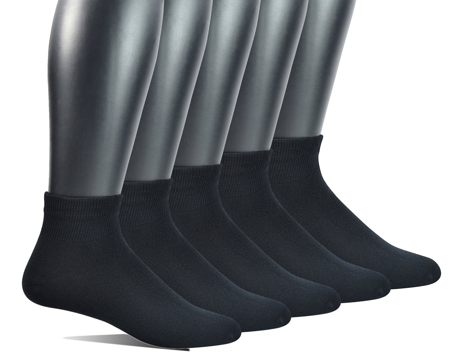 Yomandamor Men's Black 5 Pair Bamboo Ankle Socks Big Foot Dress Socks For Breathable Diabetic Socks