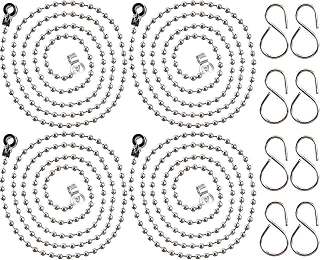 Ball Type Plug Chains Bathtub Sink Stopper Chain Bath Stainless Steel Plug Chain with S Hook for Basin Bath Supplies, 23.6 Inches Long (4 Pieces)