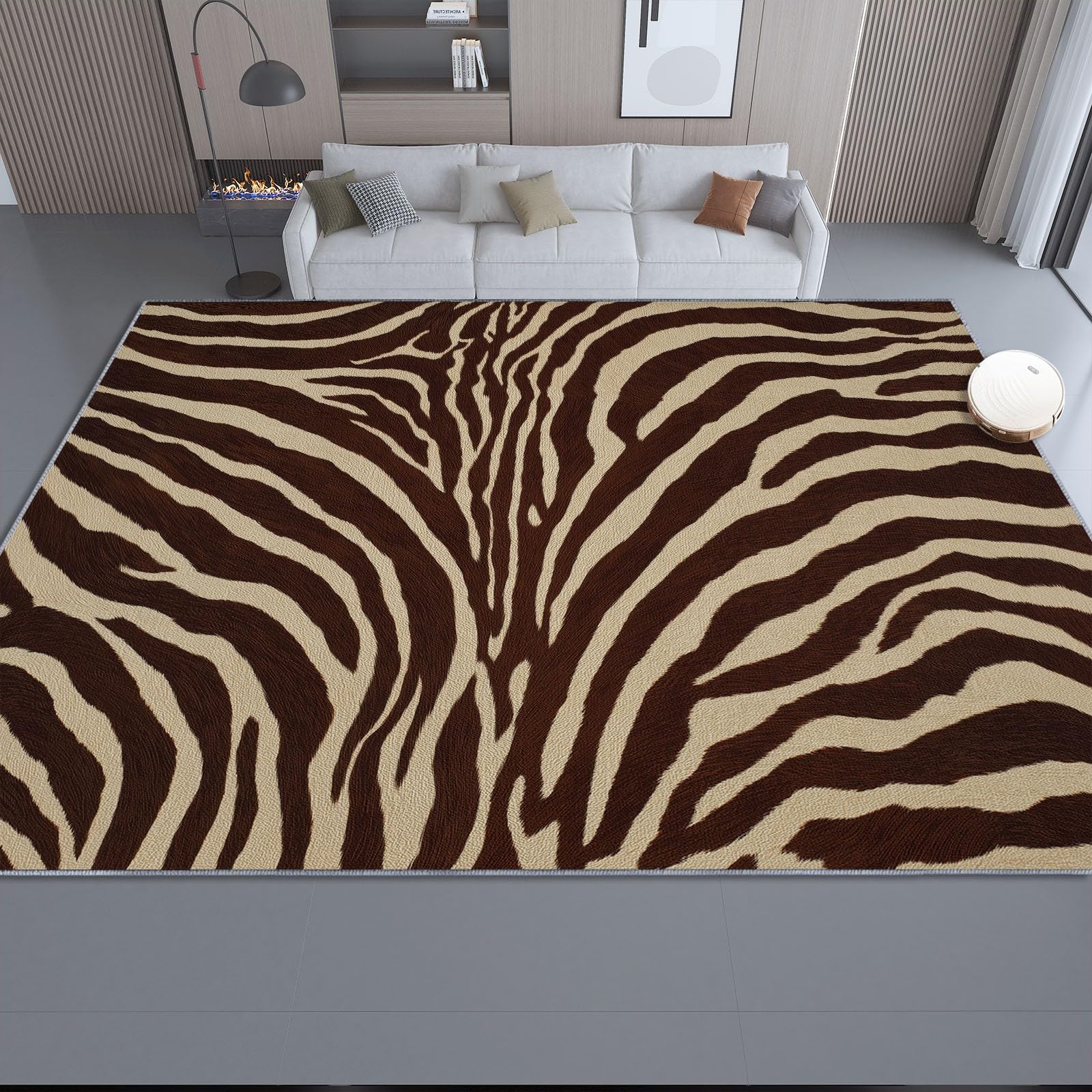 160 x 230 cm – Antidérapant, Doux Lavable en Machine, Motif Imprimé Animal Peau De Zèbre – Tapis de Sol pour Chambre, Salle de Séjour, Marron Beige