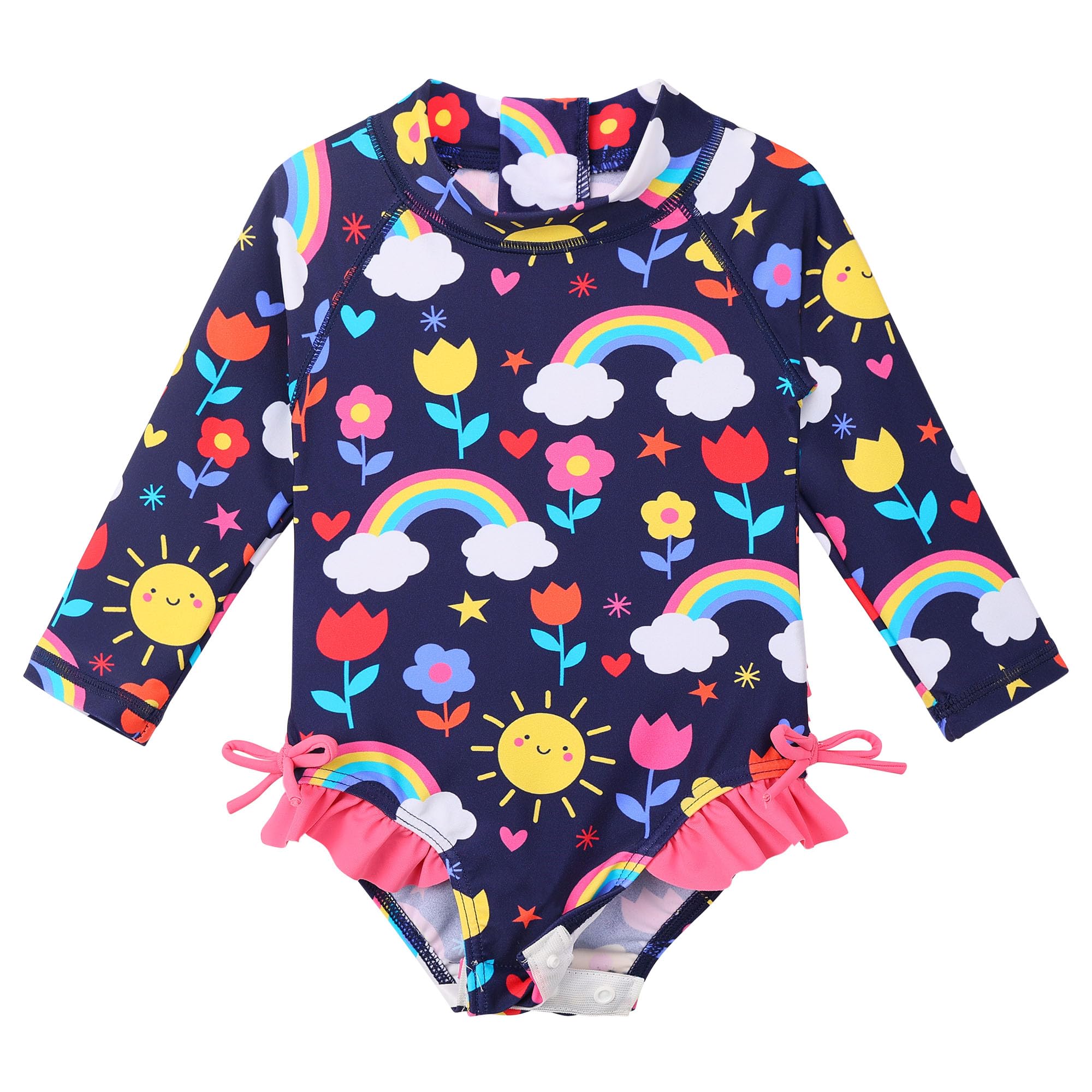 XFGIRLSTraje de Baño de Una Pieza de Manga Larga con Cuello Redondo para Niñas Patrón de Dibujos Animados Lindo Niñas de 0 Meses a 6 Años