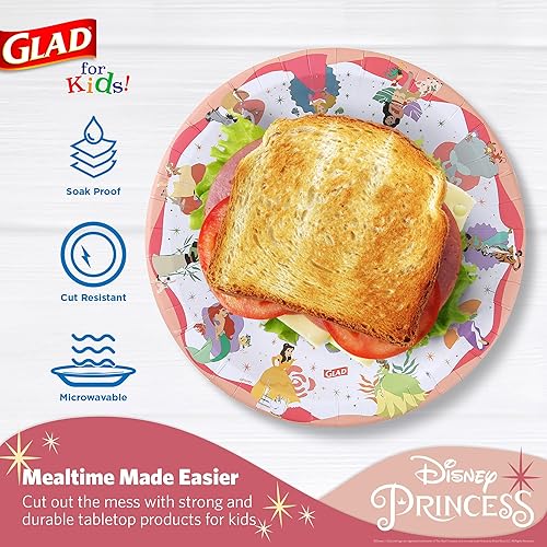 Miniatura 9 de Glad Platos de papel para niños de Disney Princess de 8.5 pulgadas, platos de papel de princesa Disney, platos de aperitivos para niños, platos de