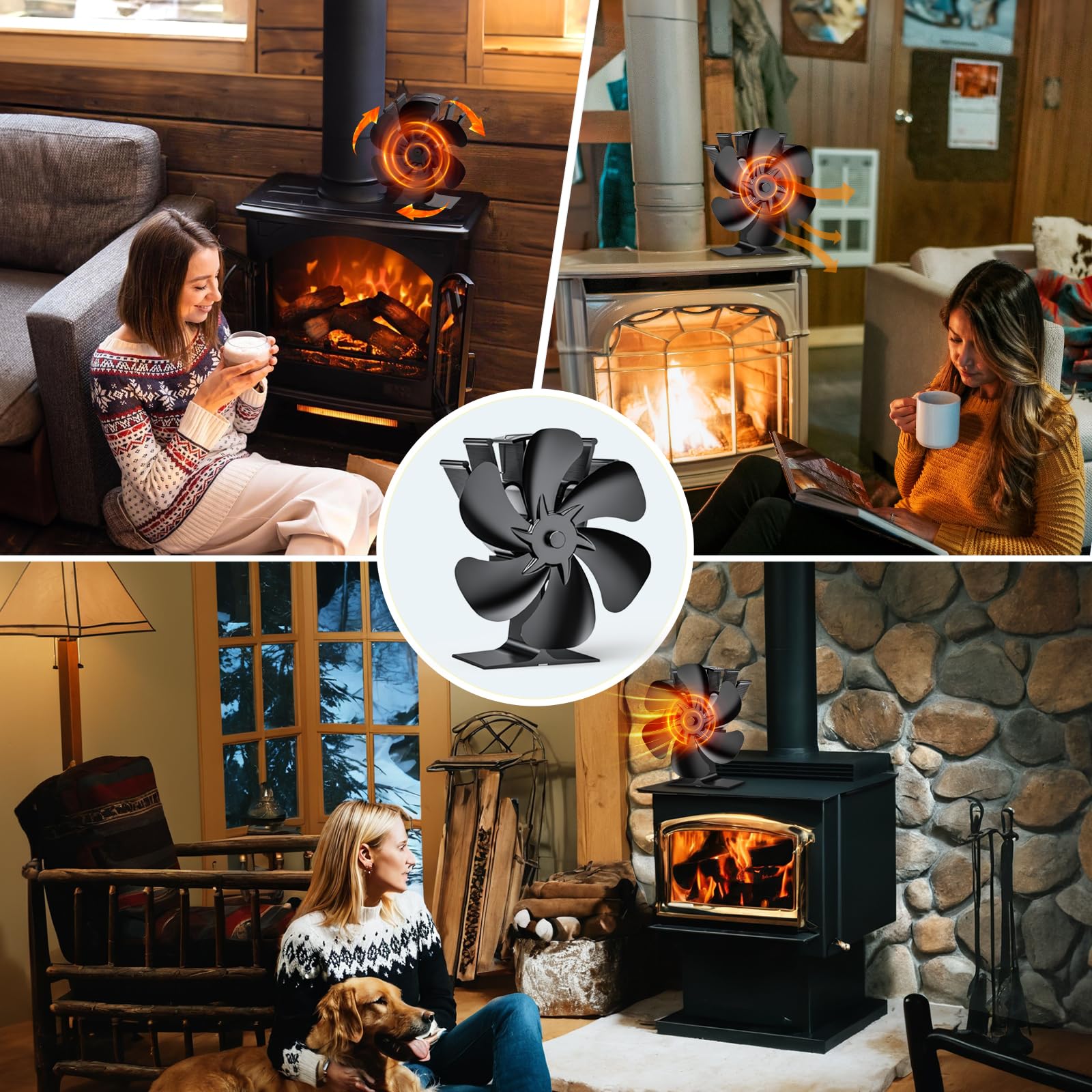6 PáGinas Ventilador de Chimenea,Ventilador no Eléctrico para Chimenea, ventilador de estufa de lena silencioso, para Estufas de Leña de Leña/Leña/Chimenea/Estufa (6 Hojas)
