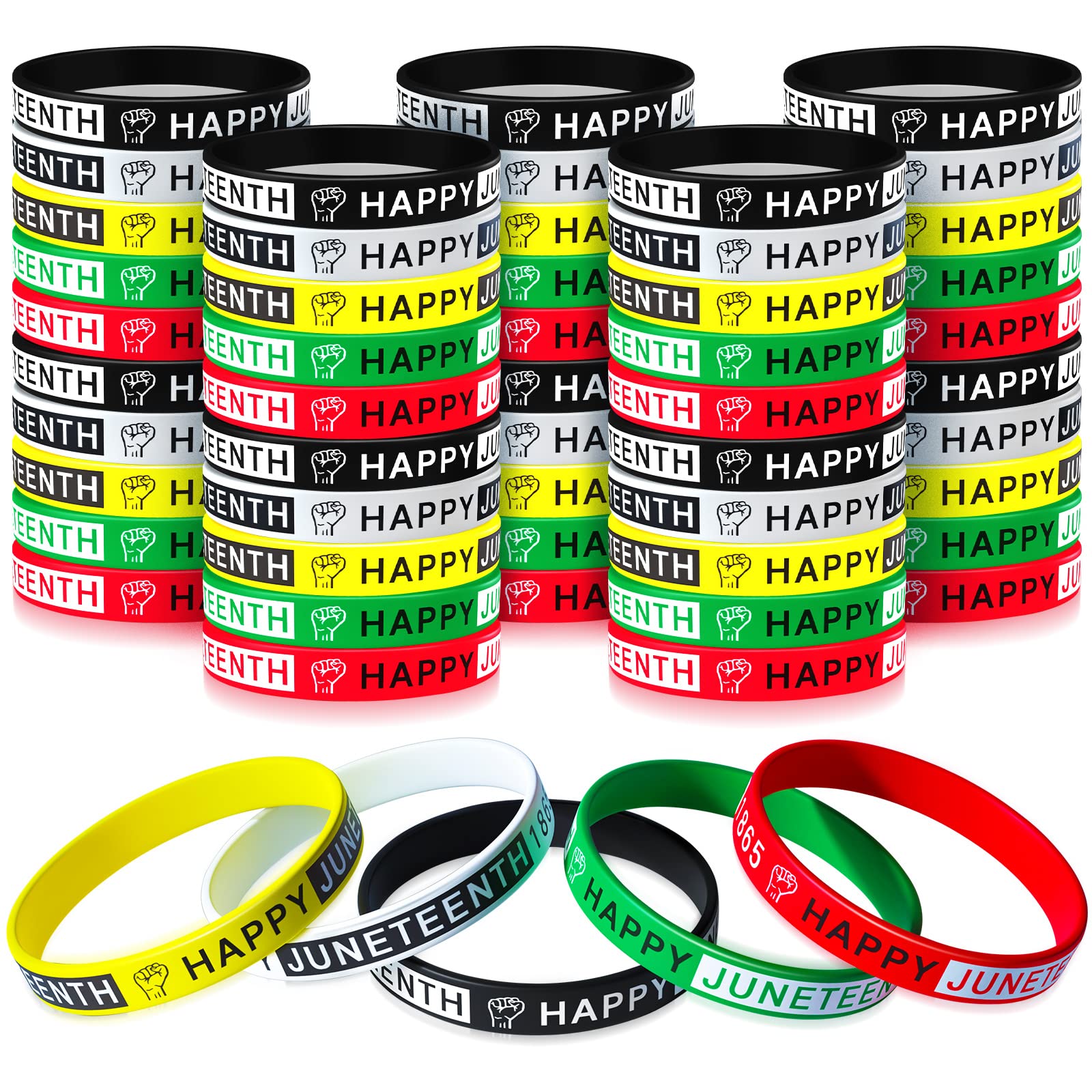 Sotiff 50 Pcs Happy Juneteenth Day Party Favors Juneteenth Silicone Wristband Bracelets Black Freedom Day Silicone Wristbands for June 19th Party