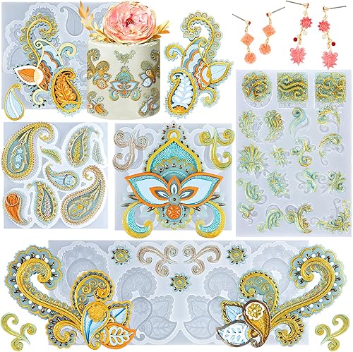 Molde de silicona de caramelo de encaje de cachemira, follaje y helechos para fondant, borde de pastel, decoración de cupcakes, fundición de resina