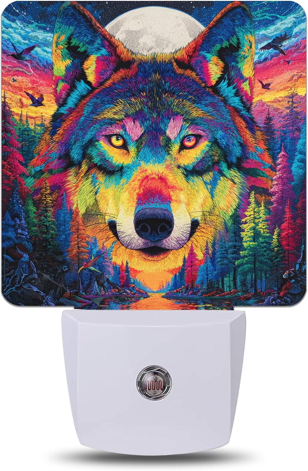 Abstract Forest Wolf Night Light Plug Into Wall with Dusk to Dawn Sensor Wall Lamp, LED Nightlights for Bedroom, Bathroom, Kitchen, Hallway, Room Decorative for Boys Girls Women Men Gifts