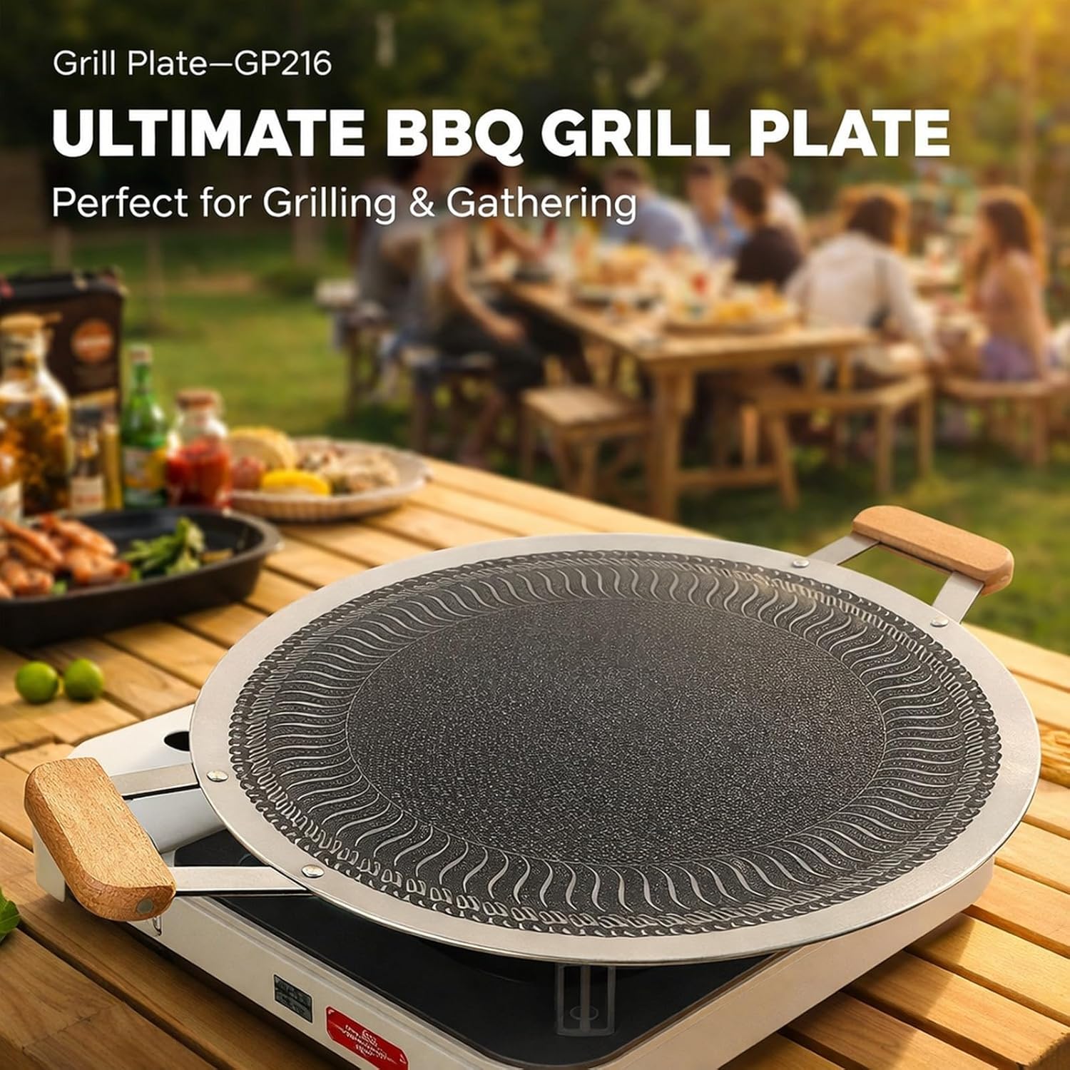 Korean BBQ Grill Pan Stainless Steel, Nonstick Round Grill Plate 34cm - Even Heat Distribution, Easy Cleanup, for Indoor and Outdoor Use (34cm)