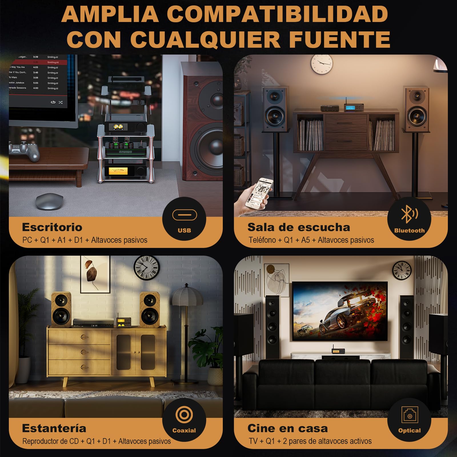 Amplificateur stéréo Bluetooth D1 à 2 canaux : 300 W x 2, avec convertisseur numérique-analogique Q1, affichage VU, entrée symétrique et sortie subwoofer pour home cinéma et enceintes de bibliothèque