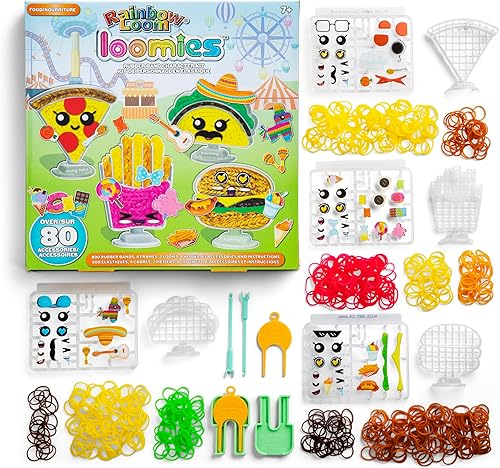 Miniatura 7 de Rainbow Loom Loomies Food Figurines Paquete de 2 unidades 4 personajes y 2 kits de personajes - Kits de bandas de goma para bricolaje, crea 6