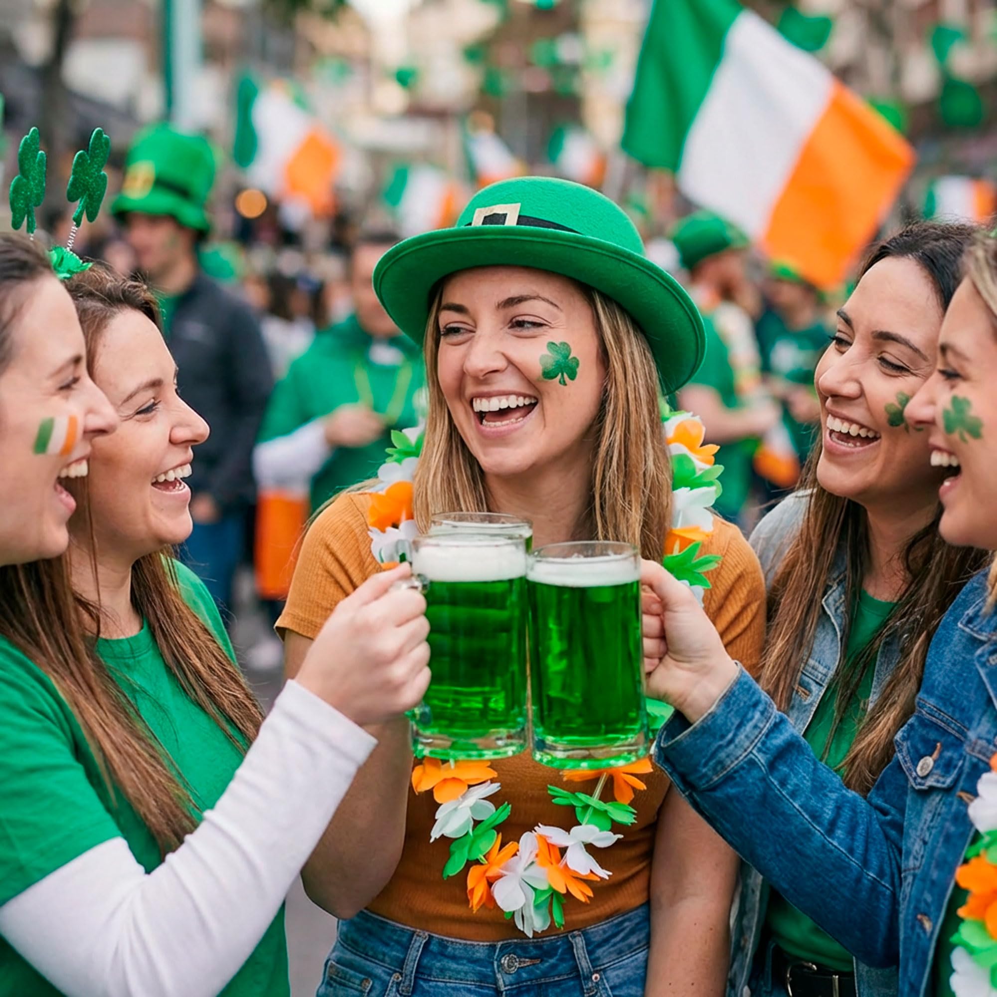 THE REPLICANT Pack de 10 Colliers Hawaïens Saint-Patrick – Fleurs en Tissu Vert Blanc Orange – Accessoire Déguisement Fête Irlandaise, Supporters Rugby Irlande, Soirée Pub & Carnaval – Taille Unique