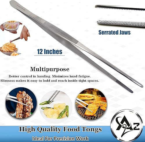 Miniatura 4 de Pinzas de precisión de acero inoxidable profesional culinario con puntas dentadas, pinzas para servir con detalles de presentación de alimentos,
