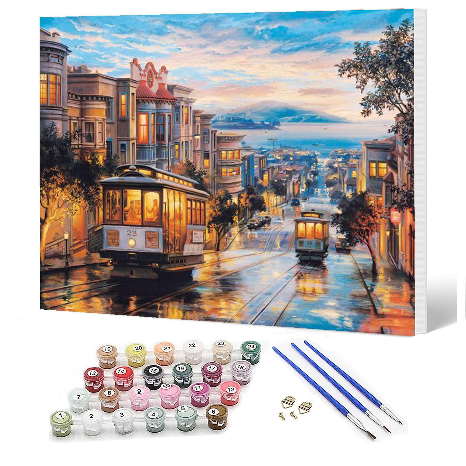 Ediximi DIY Paint by Number Kit for Adults,Childrens and Beginners - 12" x 16" Canvas with Wooden Frame Drawing Arts and Crafts,Streets in The Evening