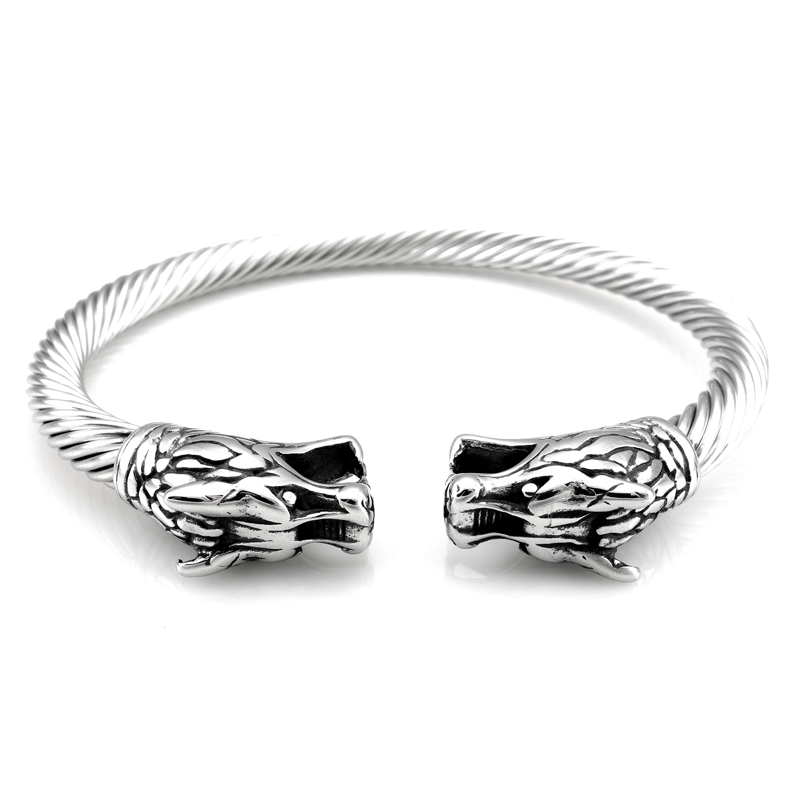 Stainless Steel Viking Bangle Geri & Freki - Silver