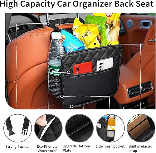Miniatura 5 de Organizador de respaldo de asiento de automóvil, organizador impermeable para asiento trasero de automóvil con portavasos, bolsa de almacenamiento