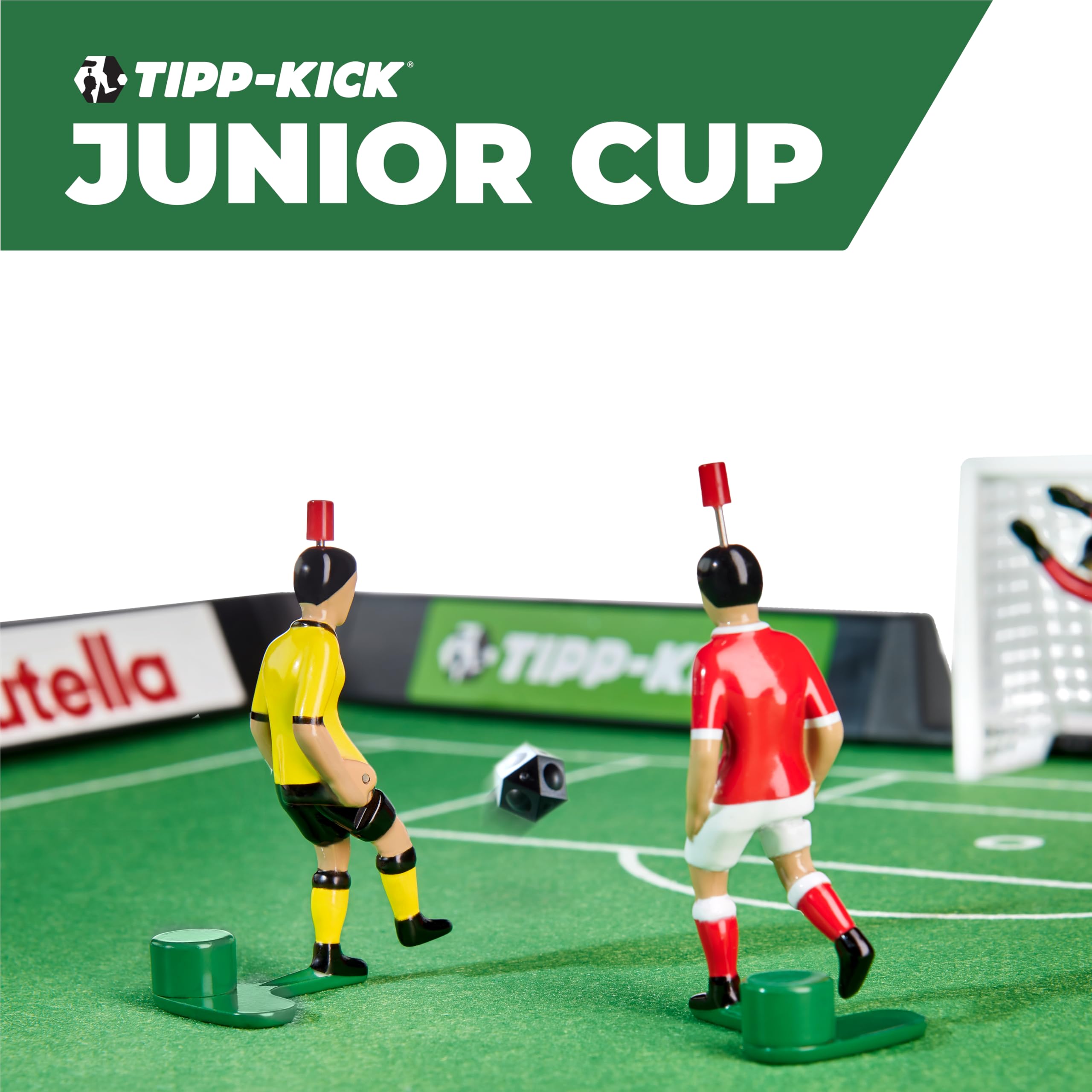 TIPP-KICK Spiel Junior Cup Tischfußball-Set mit Bande - Fußball-Spiel für Einsteiger mit Spielern, Torwarten, Plastik-Toren, Bällen und Spielfeld aus Filz, handbemalte Figuren, Geschenkidee für Fans