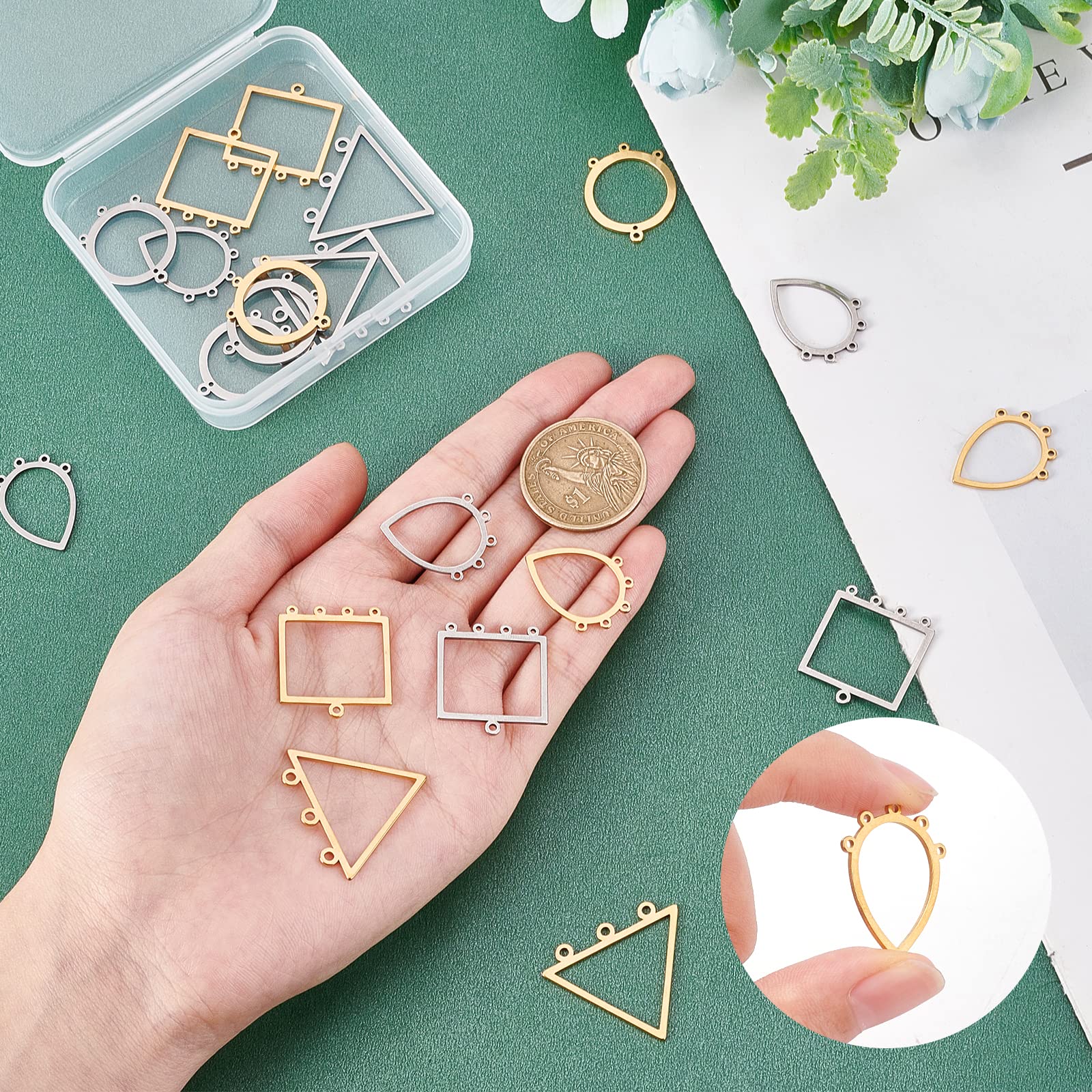UNICRAFTALE 32Pcs 4 Styles 304 Componenti per Lampadari in Acciaio Inossidabile Collegamenti Kit per La Creazione di Orecchini per Lampadari Fai da Te Componenti per Taglio Laser Collegamenti