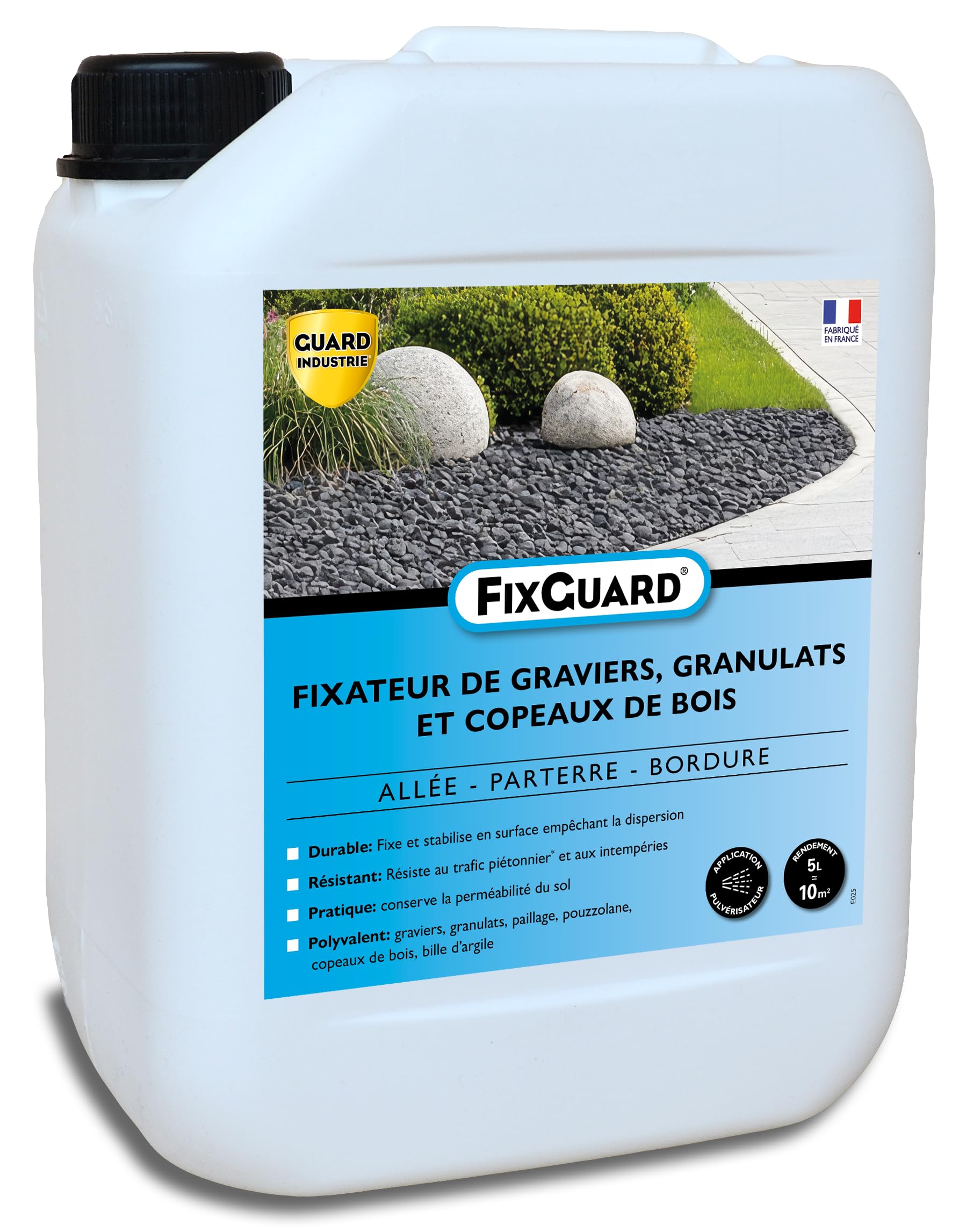 Guard Industrie - FixGuard - Liant fixateur de Graviers, Galets, Copeaux pour Ne Plus Ratisser- Fixe 3 Ans Les Pierres détachées - Résiste souffleur Feuille - 5L - Traite 10m² - sans Solvant