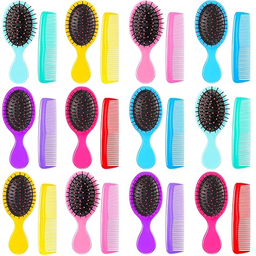 Nuogo Juego de 24 mini cepillos de pelo húmedo coloridos para el cabello, cepillo desenredante de viaje, cerdas suaves, cepillo de pelo húmedo y