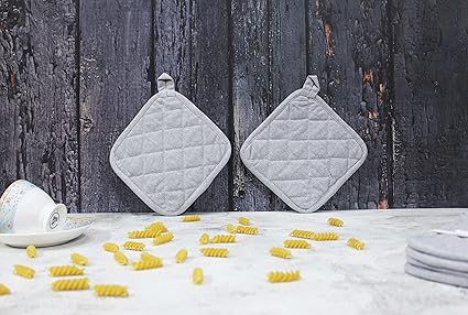 Cotton Candy - Oven Microwave Pot Holders Trivets for Kitchen Cooking & Baking - Heat Proof, Thick & Safe, Protection of Hands from Hot Utensils, Grill, BBQ (Plain Grey)