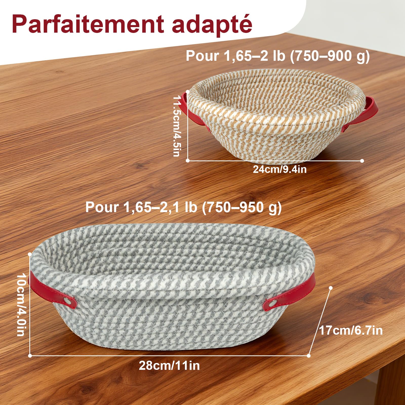 Ensemble de Bannetons pour Pain au Levain, Banetton à pain de Rond (24 cm) et Ovale (28 cm) avec Housses en Toile, Tapis de Cuisson Silicone, Panier a pain pour Débutants et Boulanger