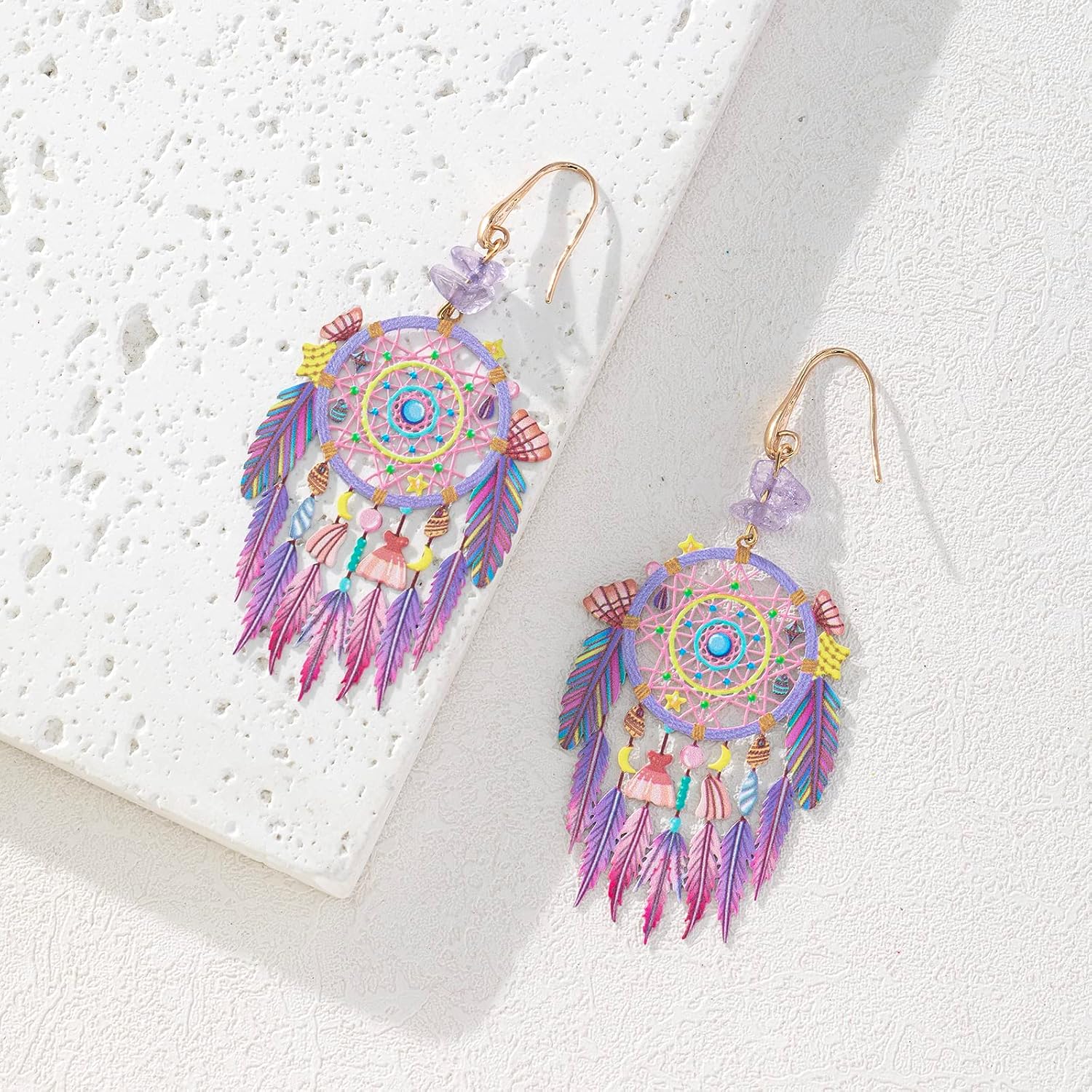 16pcs Colorful Dreamcatcher Charms Multicolor Hollow Dream Catcher Filigree Pendants for Earrings Jewelry Bookmark Hanging Decoration Accessories