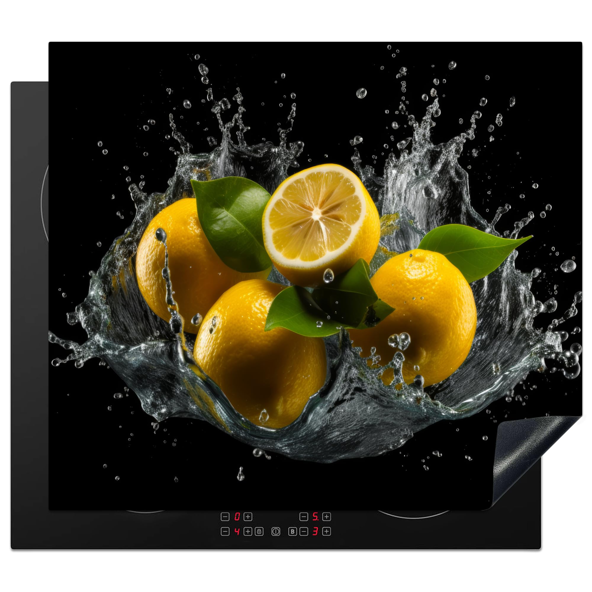 KitchenYeah© Herdabdeckplatte Einteilig Abdeckplatten Cerankochfeld Abdeckung Ceranfeld Herdplattenabdeckung Induktionsmatte Zitrone - Frucht - Gelb - Schwarz - 60x52 cm