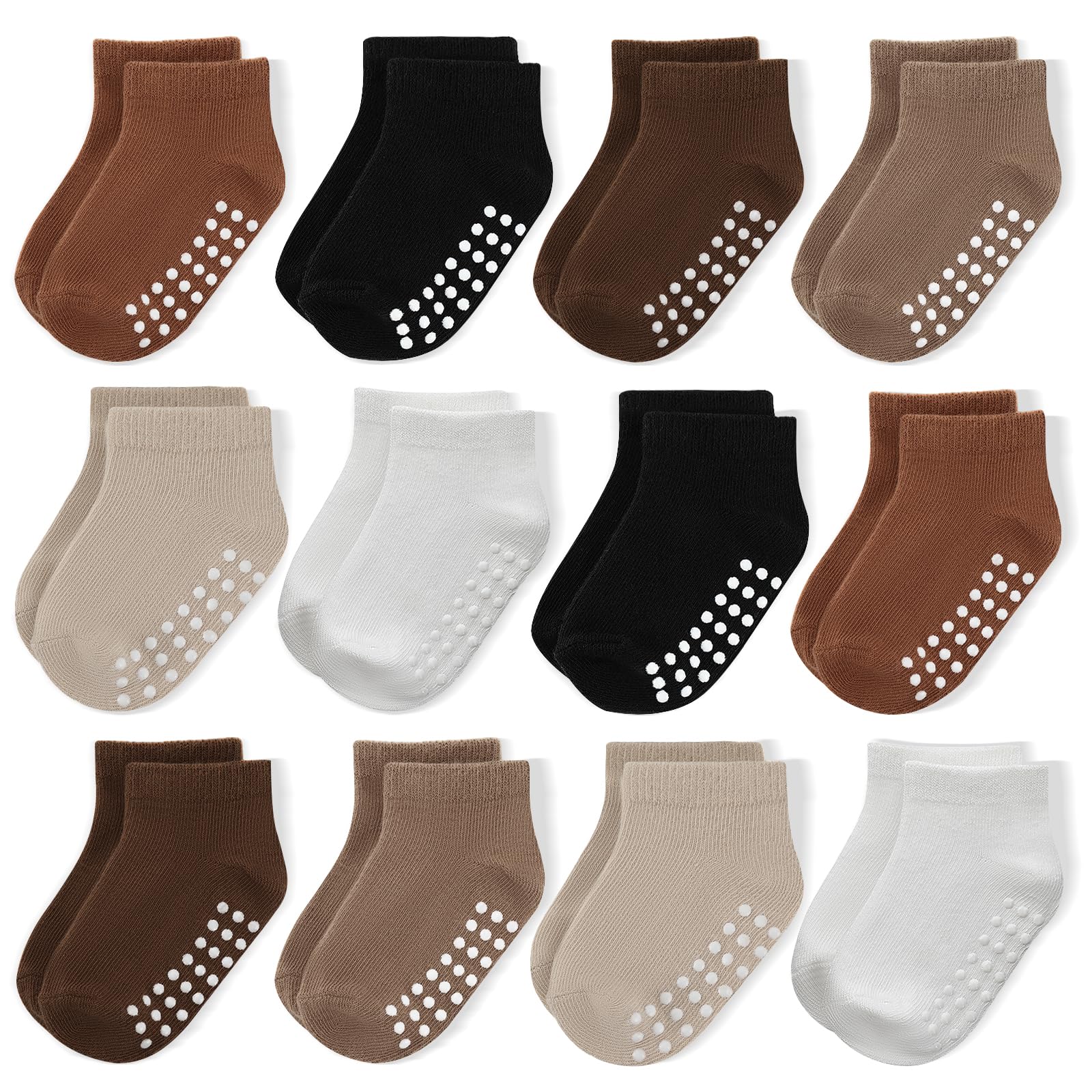 JAKIDAR 12 Pair Baby Toddler Socks Non-Slip Grip Cotton Ankle Socks for Boys Girls Non Skid Soles for Infants Kids