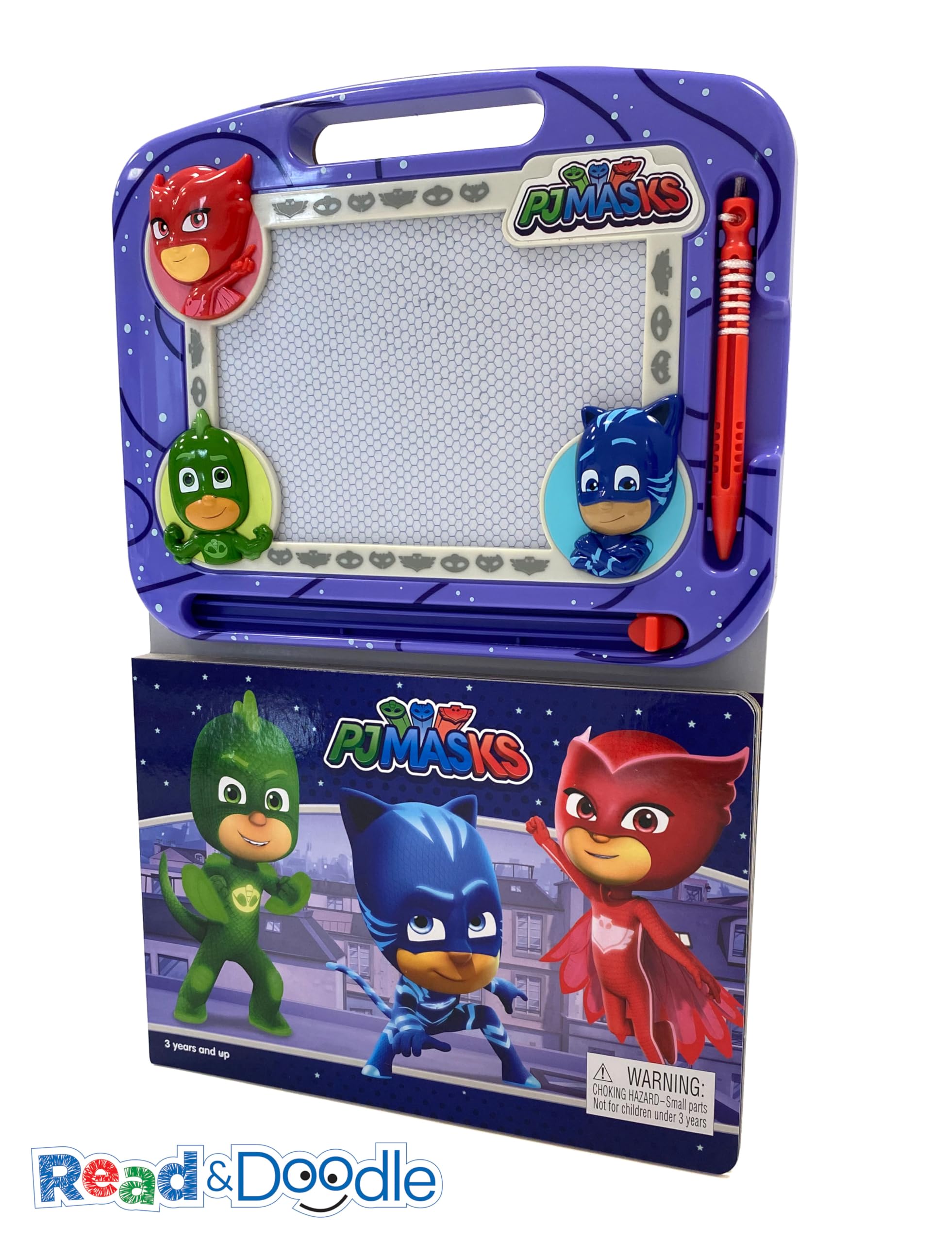PJ Masks Read & Doodle - Learning resources for kids, a magnetic drawing pad, an easy-to-use pen, 22-page board book for reading and drawing