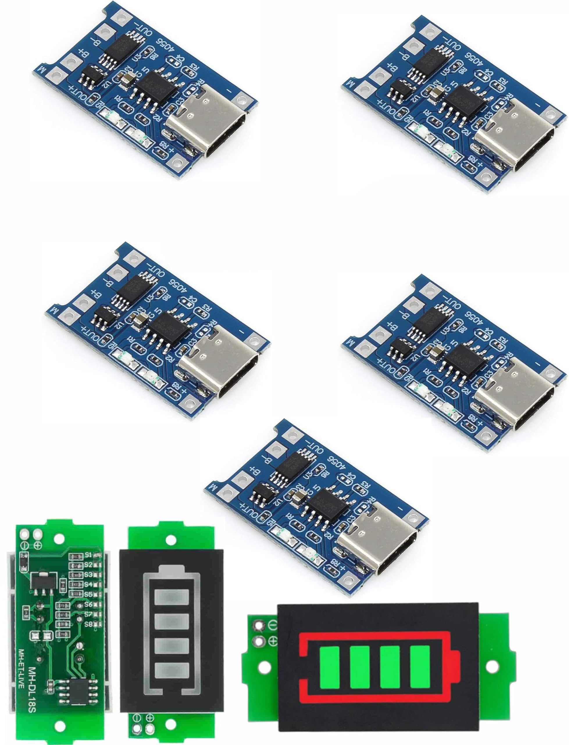 10,Pcs TP4056 USB-C Charging Module for 18650 Lithium Battery, 3.7V DIY Charger Board with 2 pcs LED Battery Indicator Set-picture-41