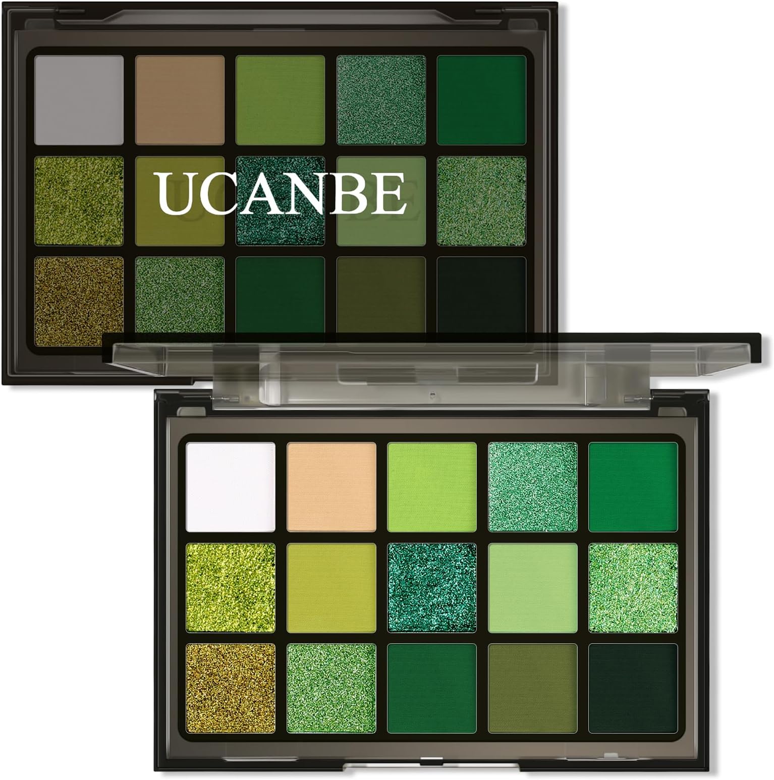 Green Eyeshadow Makeup Palette, 15 Colors Bright Dark Green Shimmer Matte Metallic Glitter Eye Shadow, Forest Emerald Lime Pallet Kit for Cosplay Parties Christmas Halloween SFX