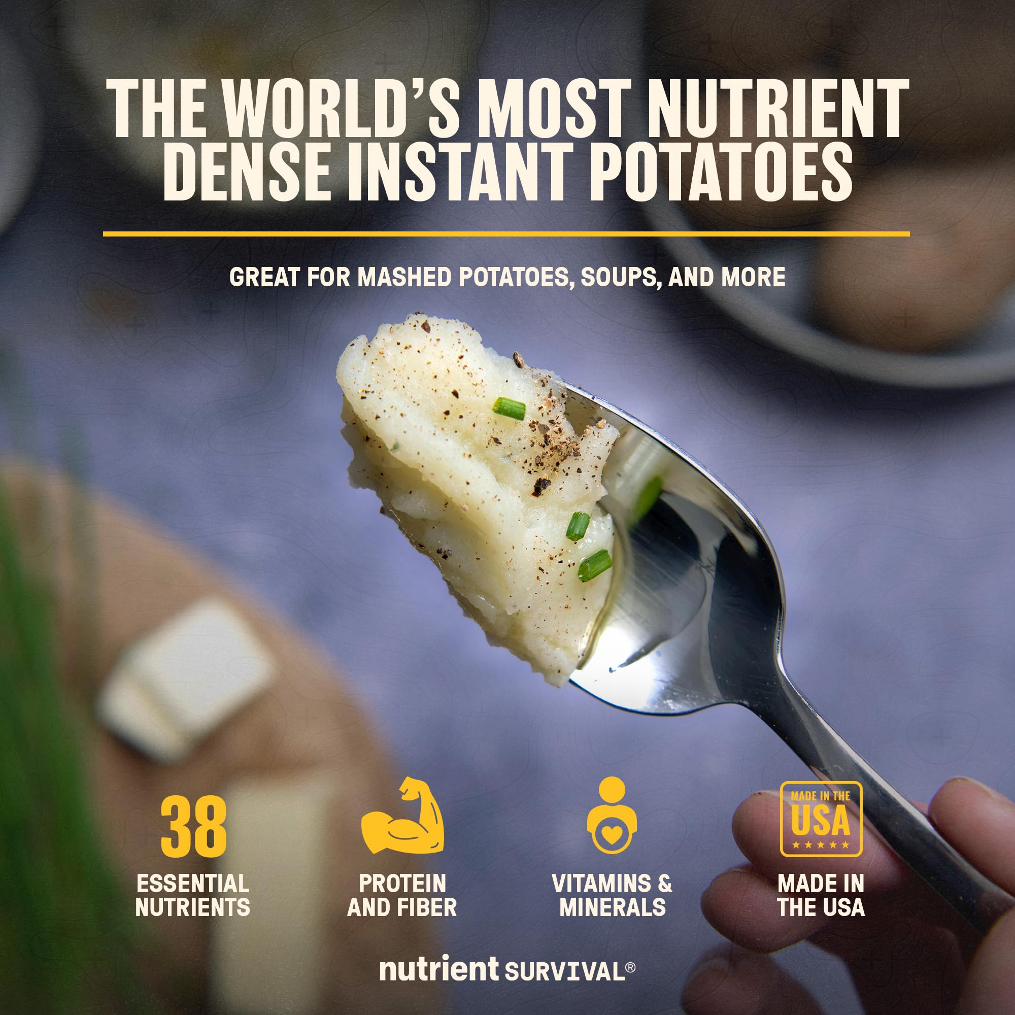 Nutrient Survival Fiocchi di patate, patate vitaminiche in polvere (4 lattine, 30 porzioni per lattina) per purè di patate, zuppe, forniture alimentari di emergenza e forniture da campeggio, 38