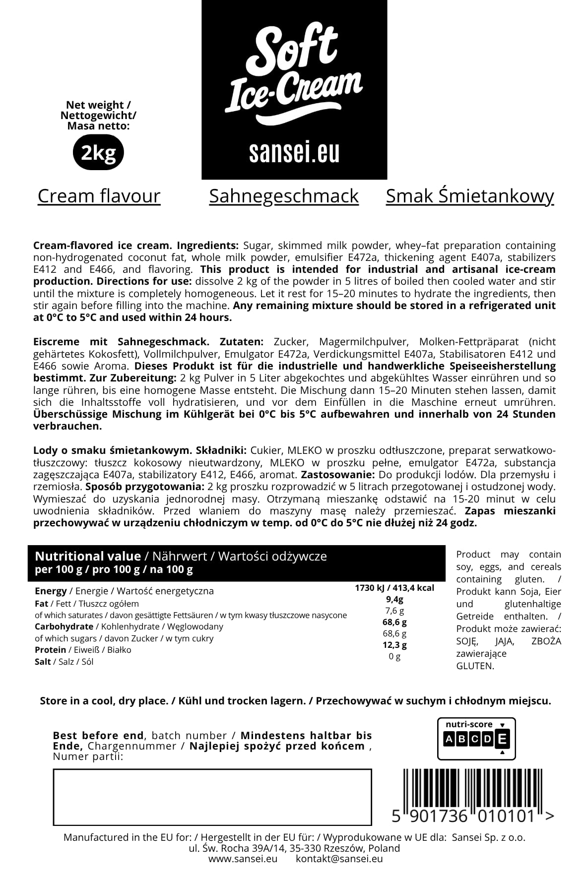 Lody Włoskie Śmietankowe mieszanka w proszku 2kg, Wysoka Jakość i Wydajność