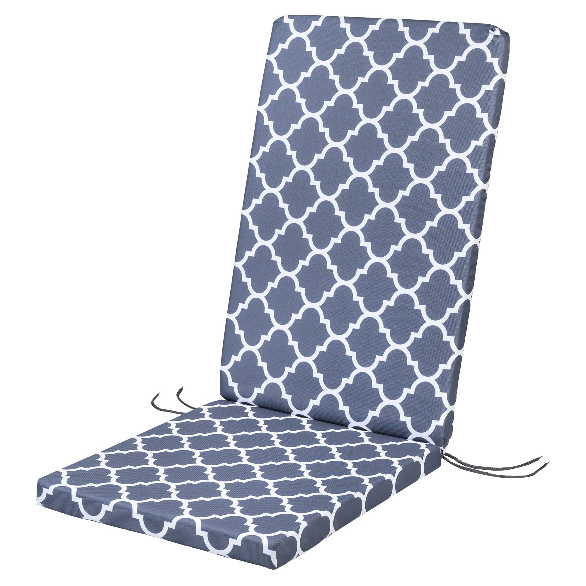 Softillo Marocco Graphite Waterproof High Back Chair Cushion With Ties 120X45x4cm | Indoors/Outdoors Patio Seat Pad Cushion For Garden Chairs, Loungers, Recliner, Relaxer | Water-Resistant Material |