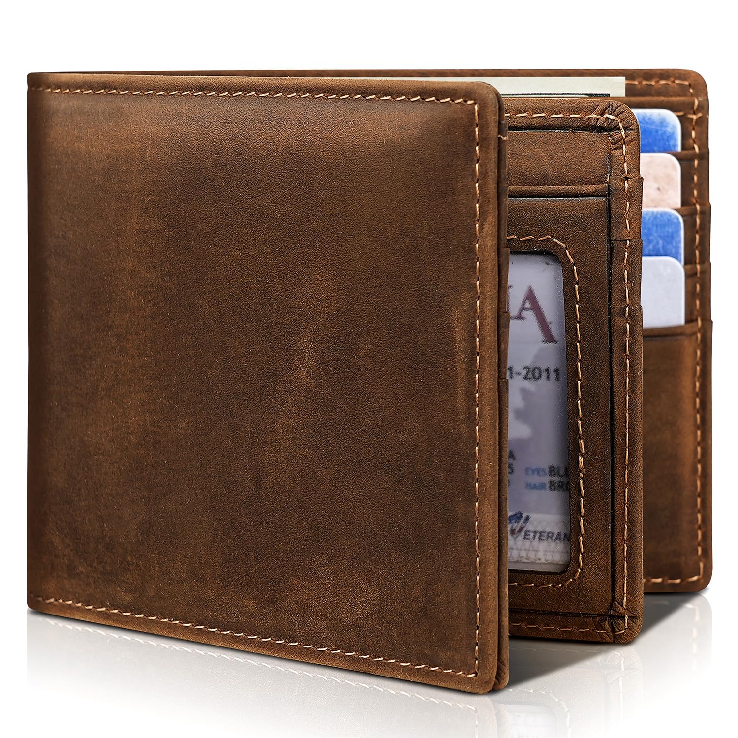 Artpaxy Mens Wallet Bifold Genuine Leather RFID Blocking Wallet for Men with 1 ID Window 15 Card Holders 2 cash pockets 1 Gift Box