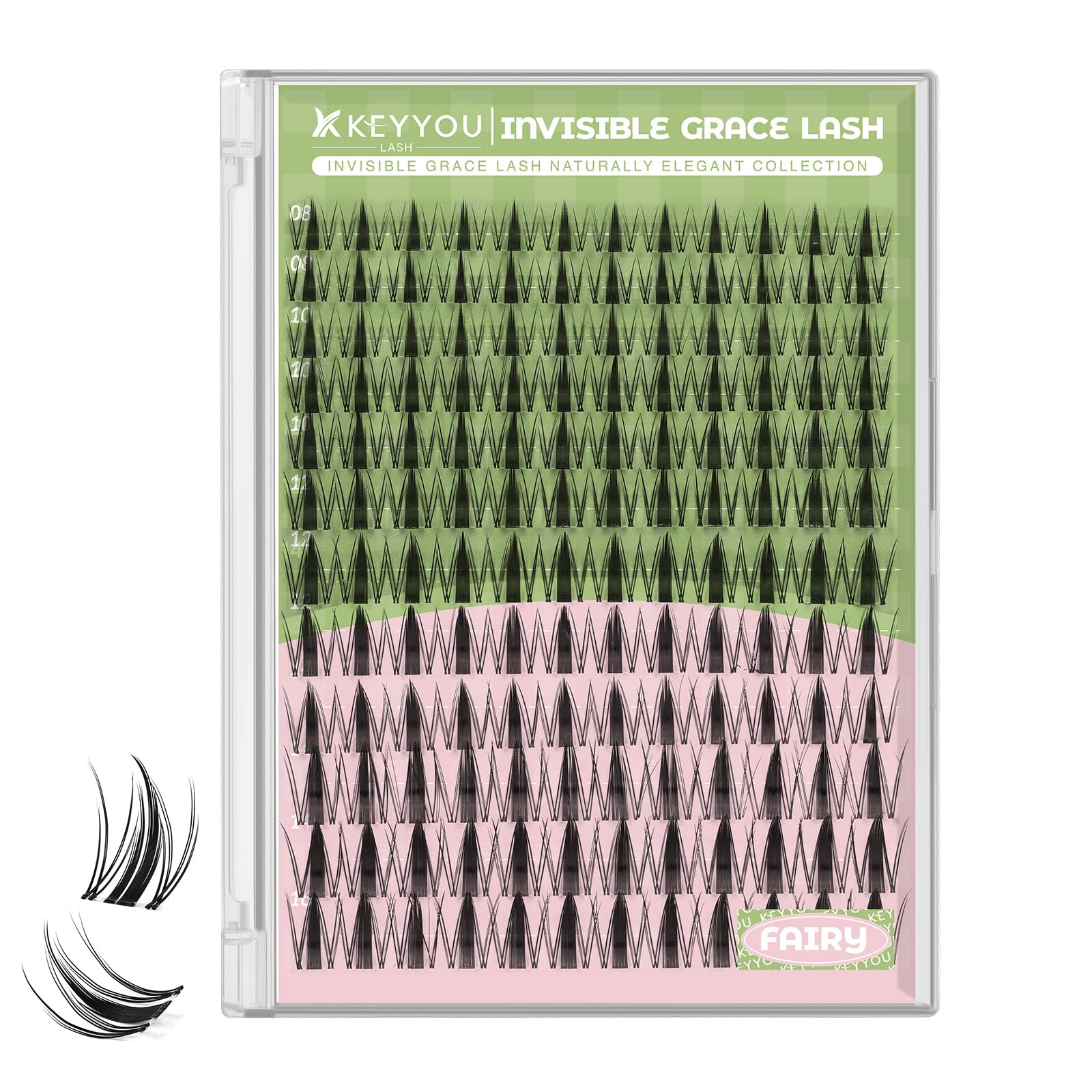 KEYYOU Extension per ciglia, 144 pezzi, con fascia invisibile, effetto naturale, effetto wispy, impermeabili, per fai da te a casa (Fairy)